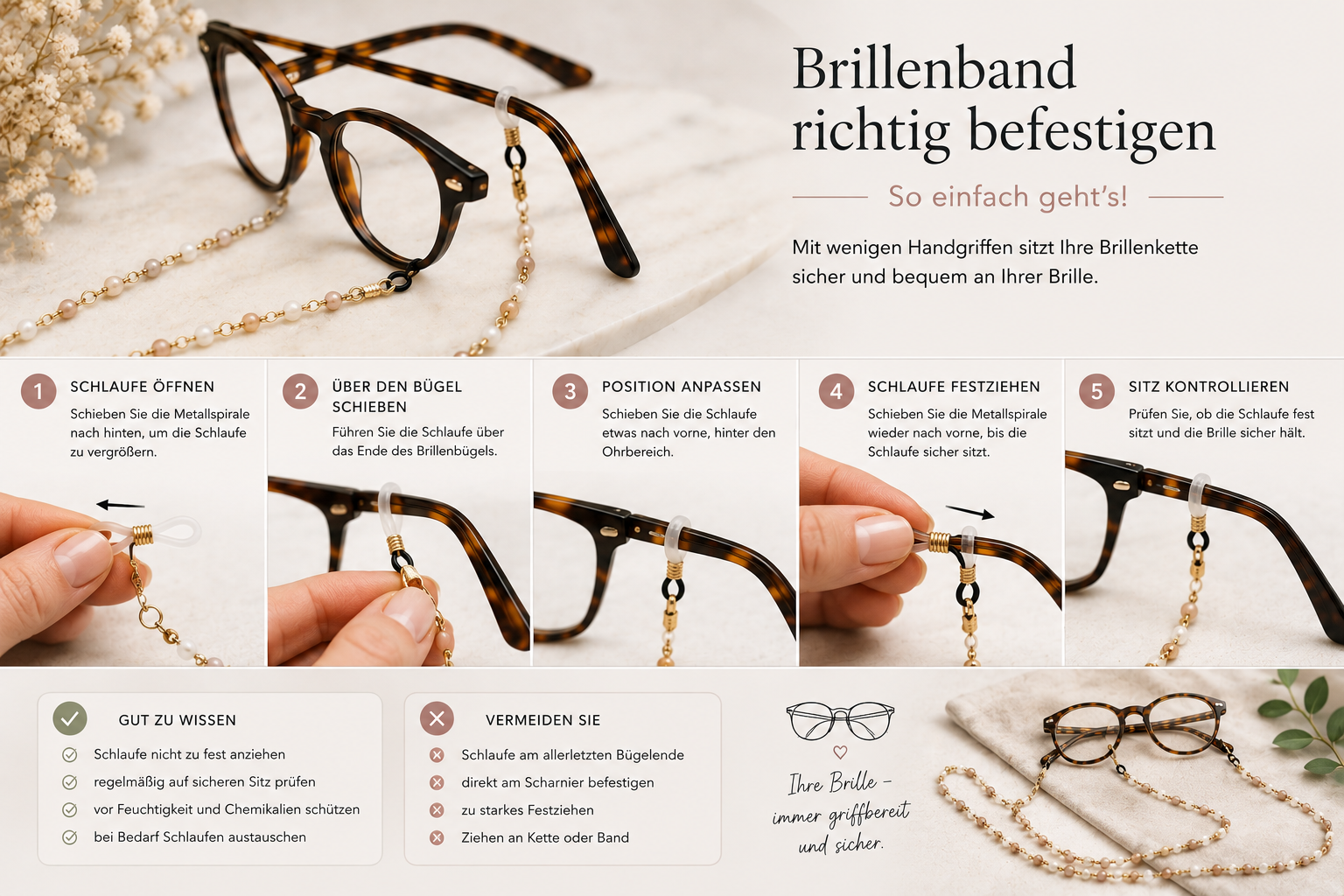 Wie befestigt man ein Brillenband richtig?