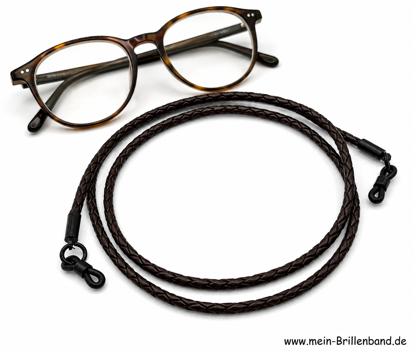 Geflochtenes Leder-Brillenband – Braun