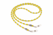 Brillenkette aus Rocailles & Metallperlen – Silbergrau-Gelb