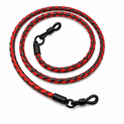 Braided leather glasses strap – black and red