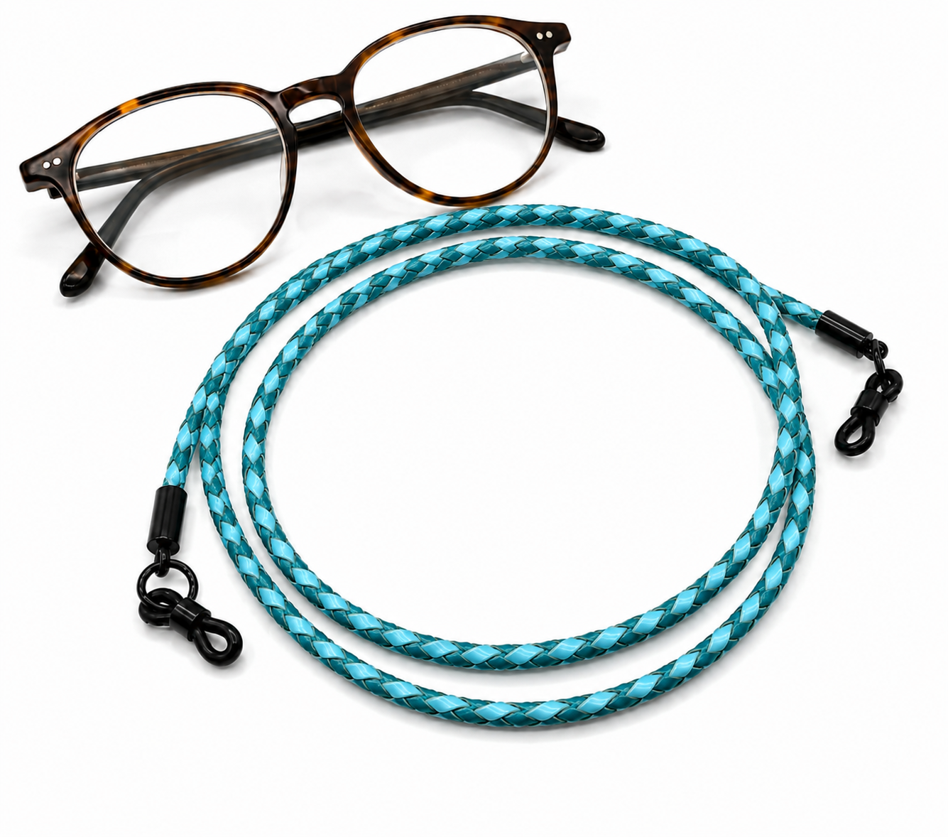 Brillenband aus geflochtenem Leder – Grün-Blau