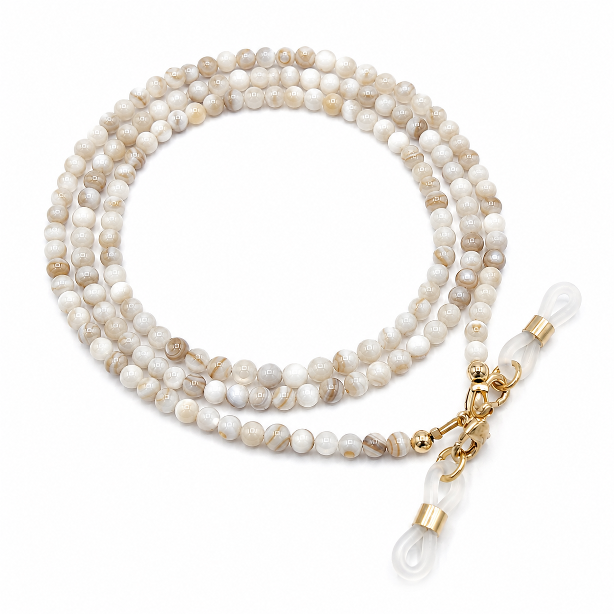 Brillenkette aus Muschelkernperlen – Muschelfarbe