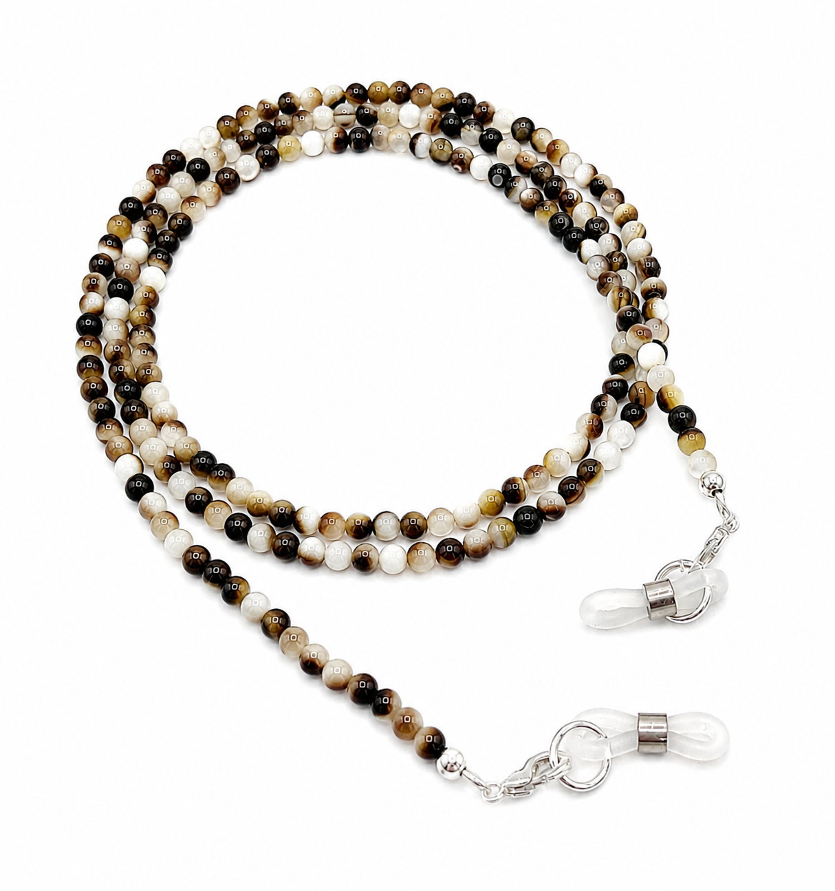 Brillenkette aus Black-Lip-Shell-Perlen – Schwarz, Beige und Weiß