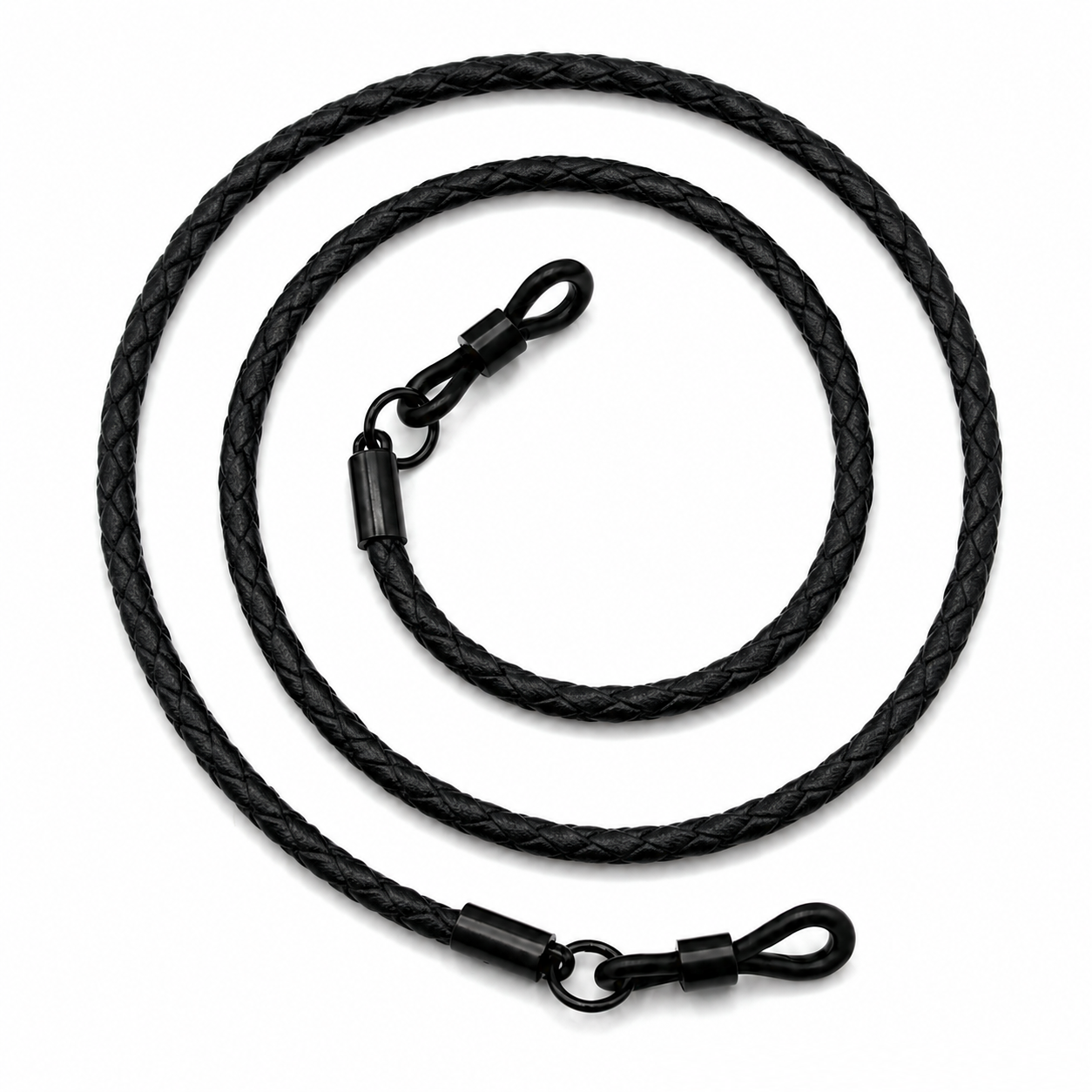 Cordon à lunettes en cuir véritable tressé – Noir