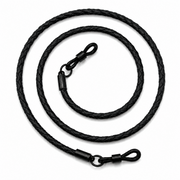 Braided leather glasses strap – black