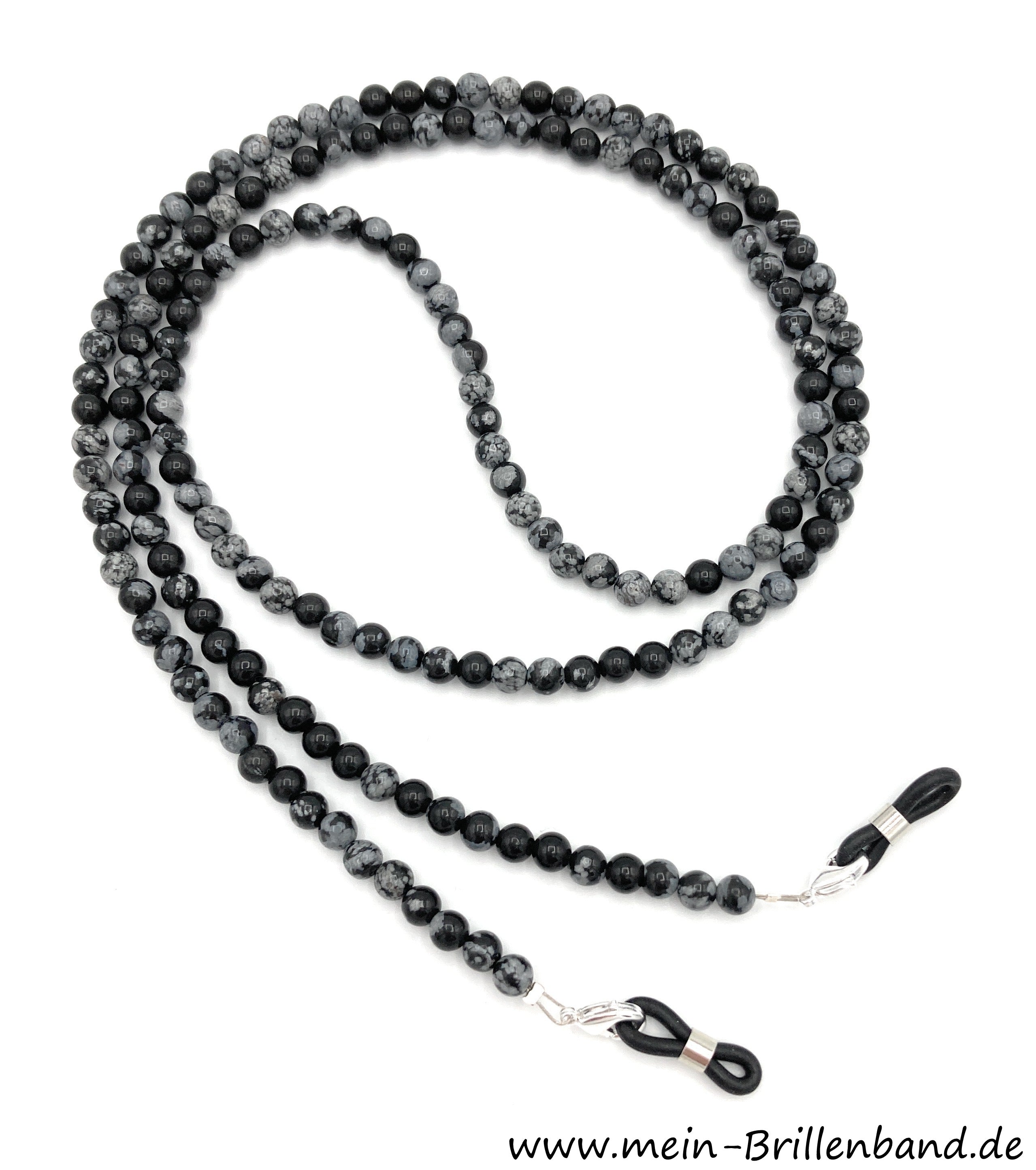 Brillenkette aus Schneeflocken-Obsidian – Grau-Schwarz