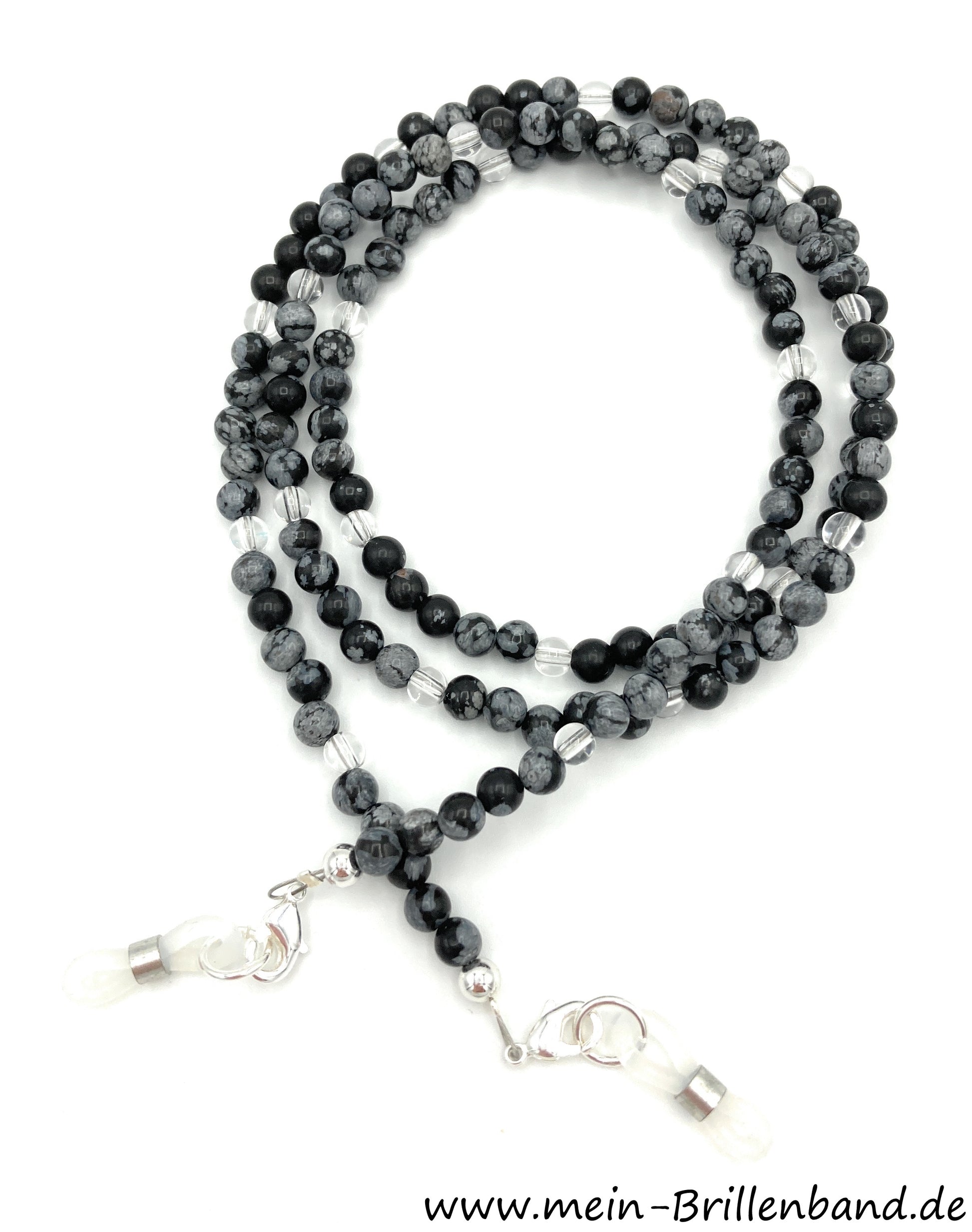 Brillenkette - Brillenband aus Edelsteinen "Schneeflocken Obsidian-Bergkristall"