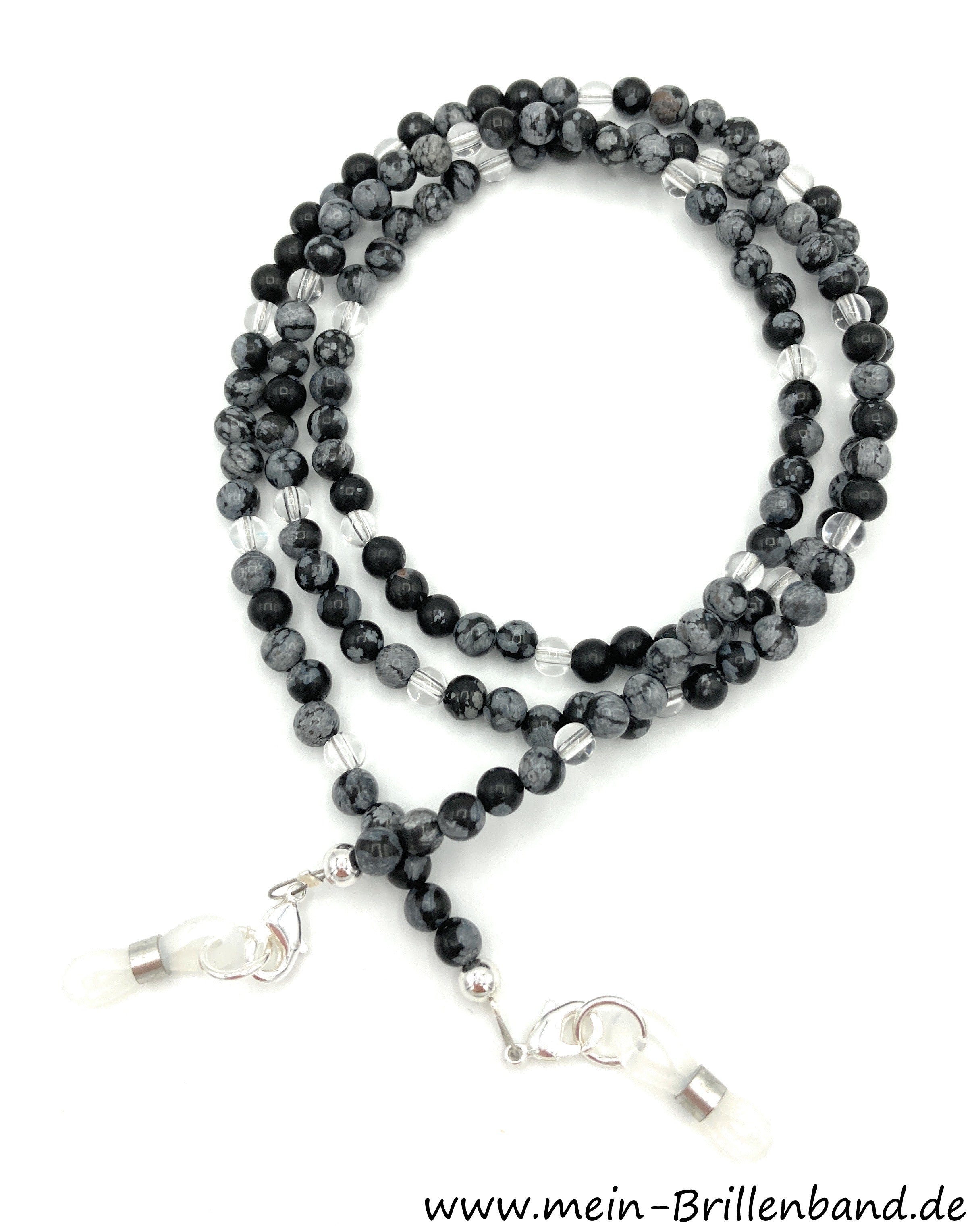 Brillenkette - Brillenband aus Edelsteinen "Schneeflocken Obsidian-Bergkristall"