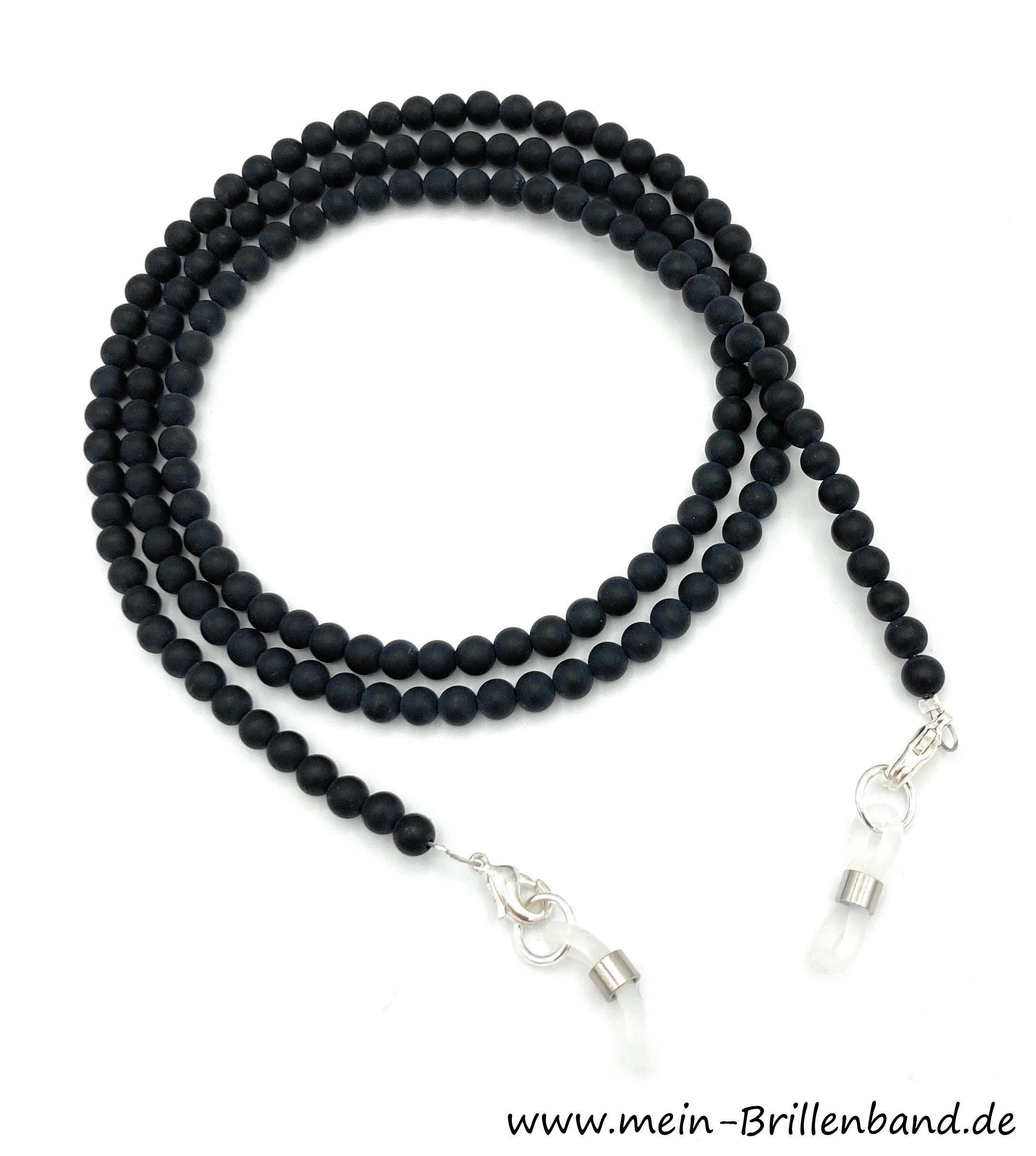 Brillenkette aus Achat – Schwarz-Matt