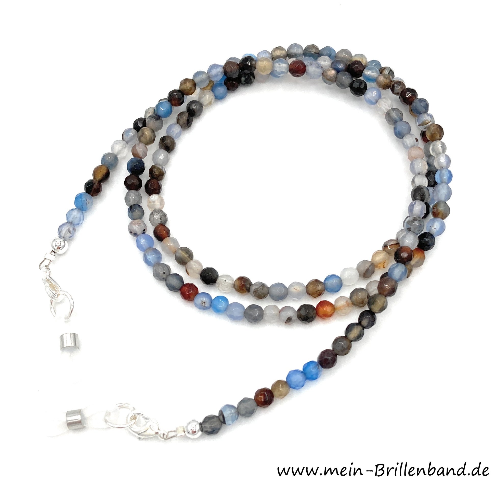 Brillenkette - Brillenband aus facettierten Edelsteinen Achat "beige-braun-blau"