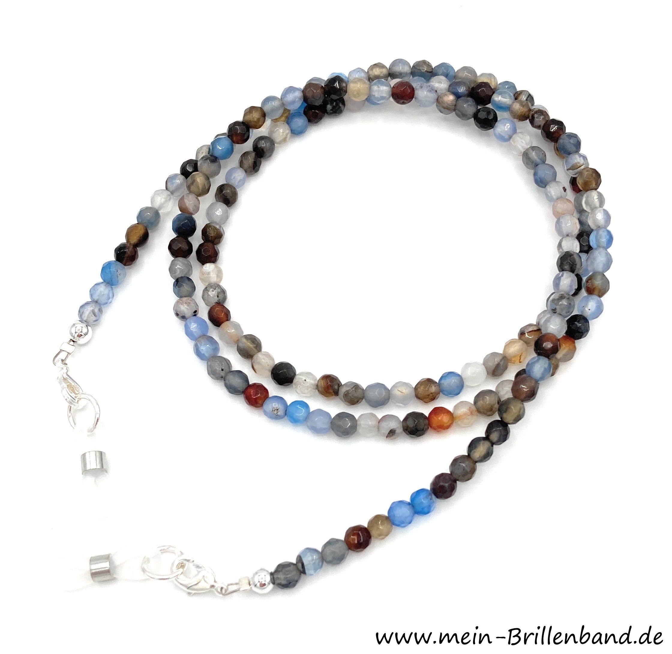 Brillenkette - Brillenband aus facettierten Edelsteinen Achat "beige-braun-blau"