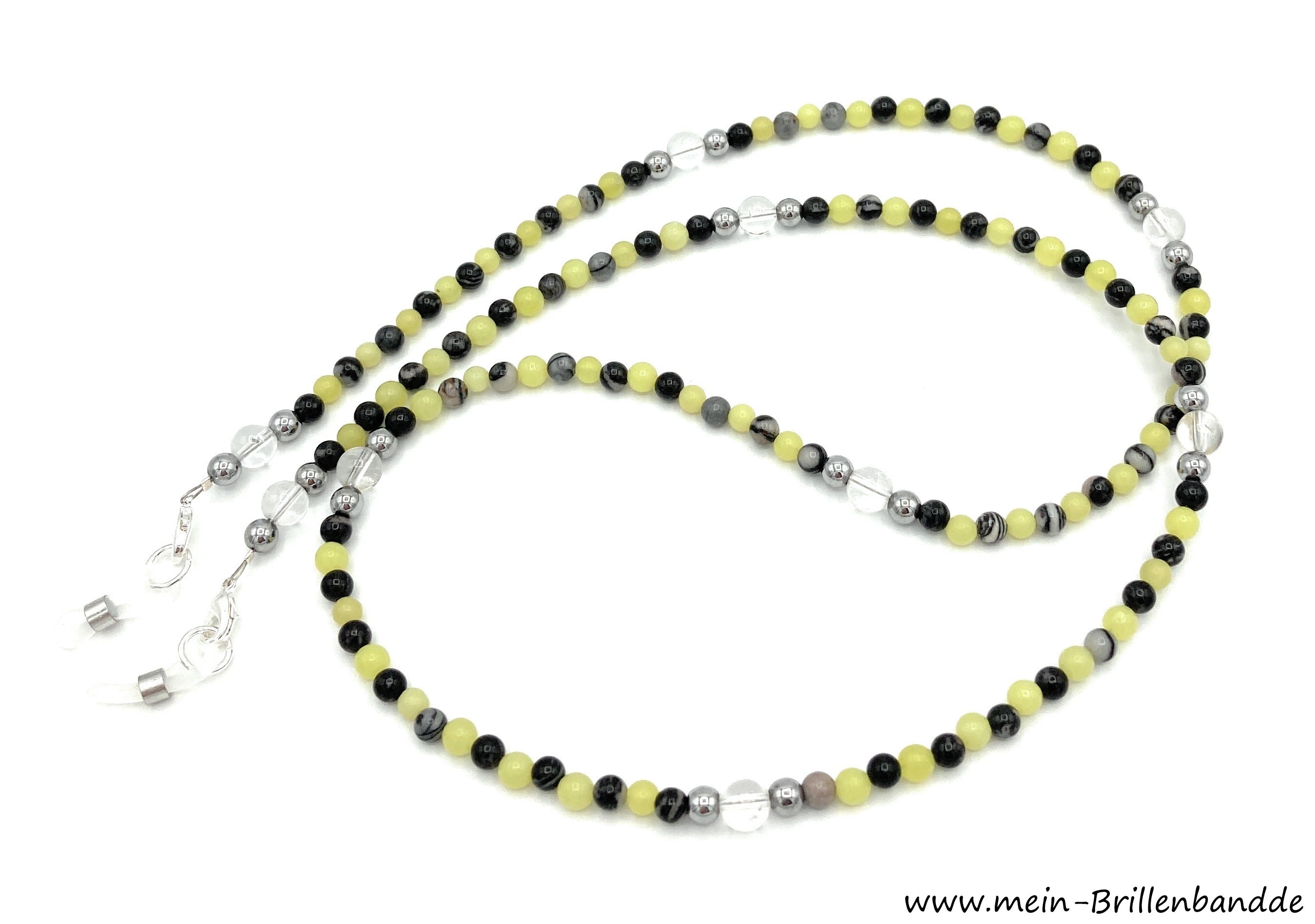 Brillenkette aus Hämatit, Jaspis & Jade – Gelb-Schwarz