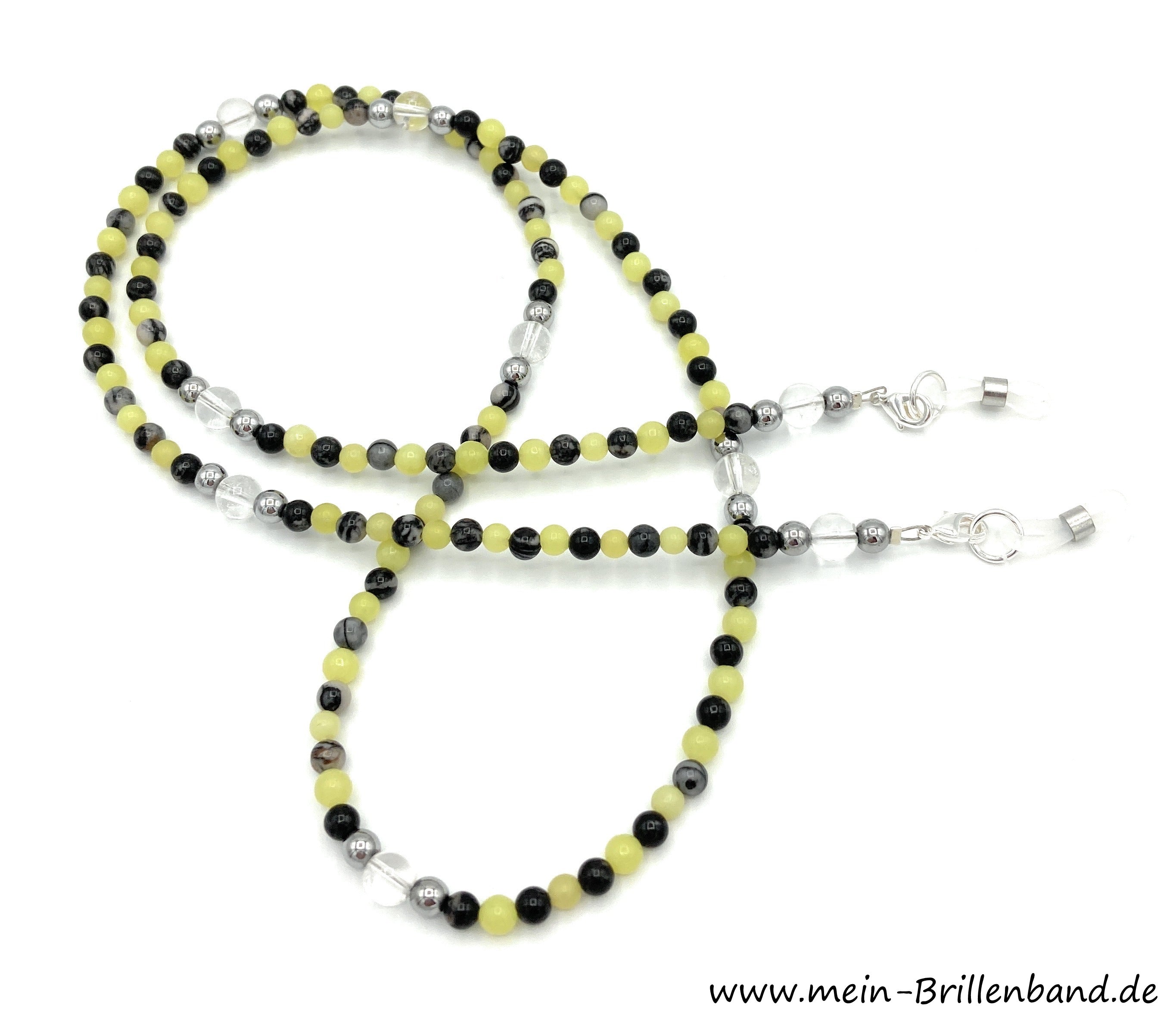 %Brillenkette - Brillenband aus Edelsteinen Jaspis- Jade "gelb-schwarz"