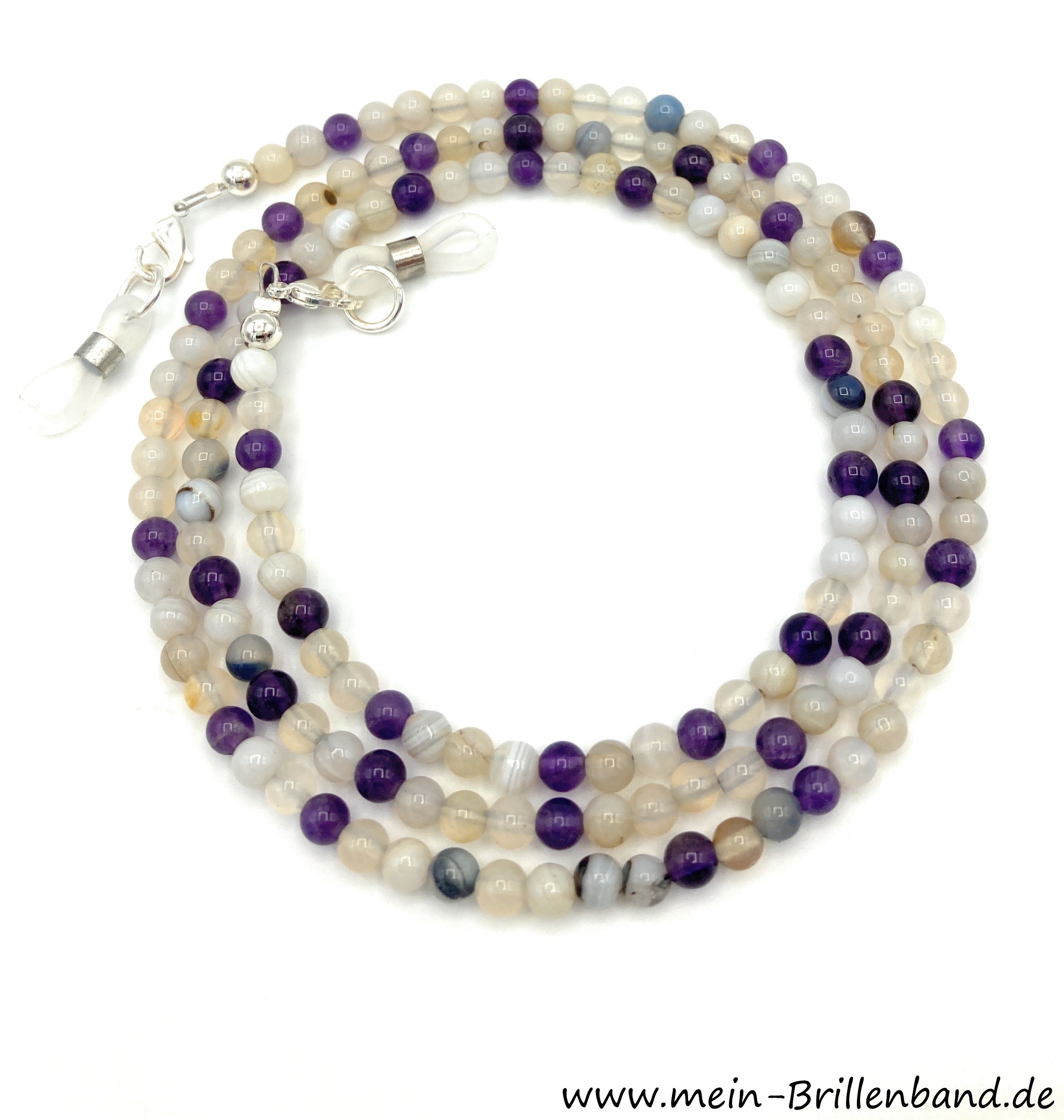 %Brillenkette - Brillenband aus Edelsteinen Achat und Amethyst "beige - lila"