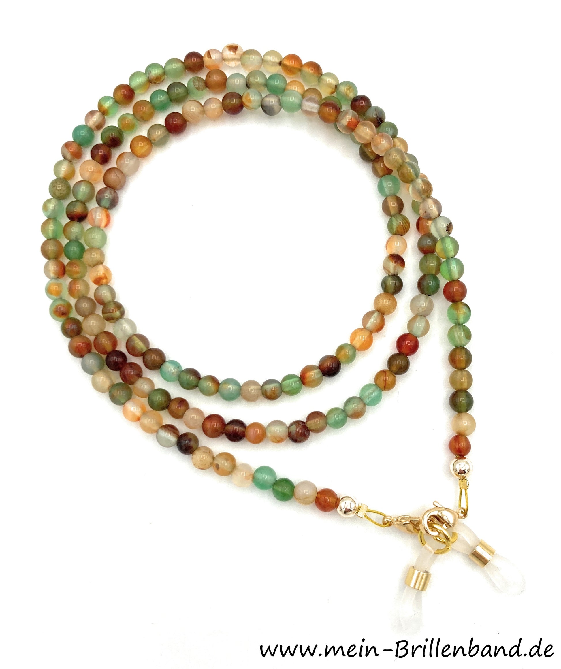 Brillenkette - Brillenband aus Edelsteinperlen Pfau Achat