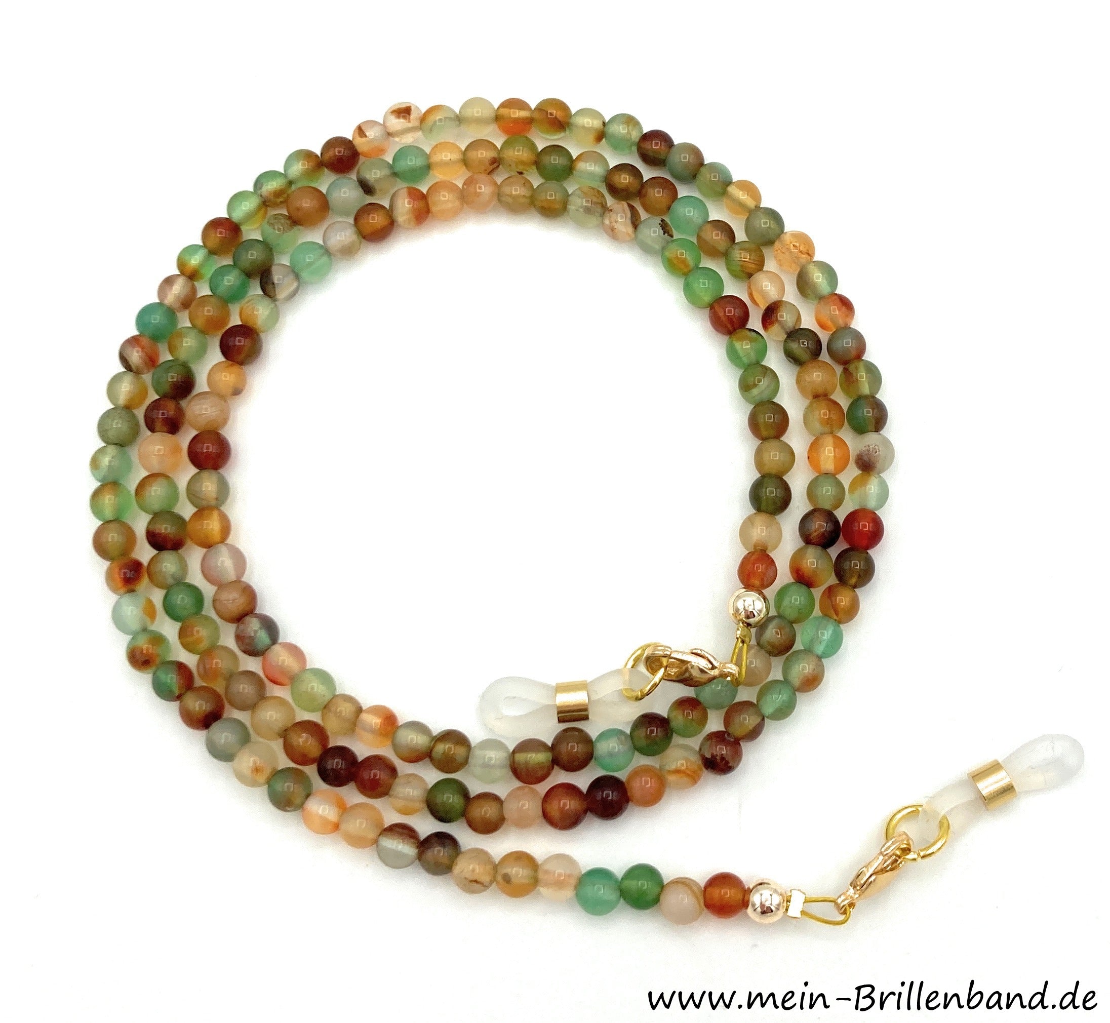 Brillenkette aus Pfau-Achat – Grün-Braun-Mix