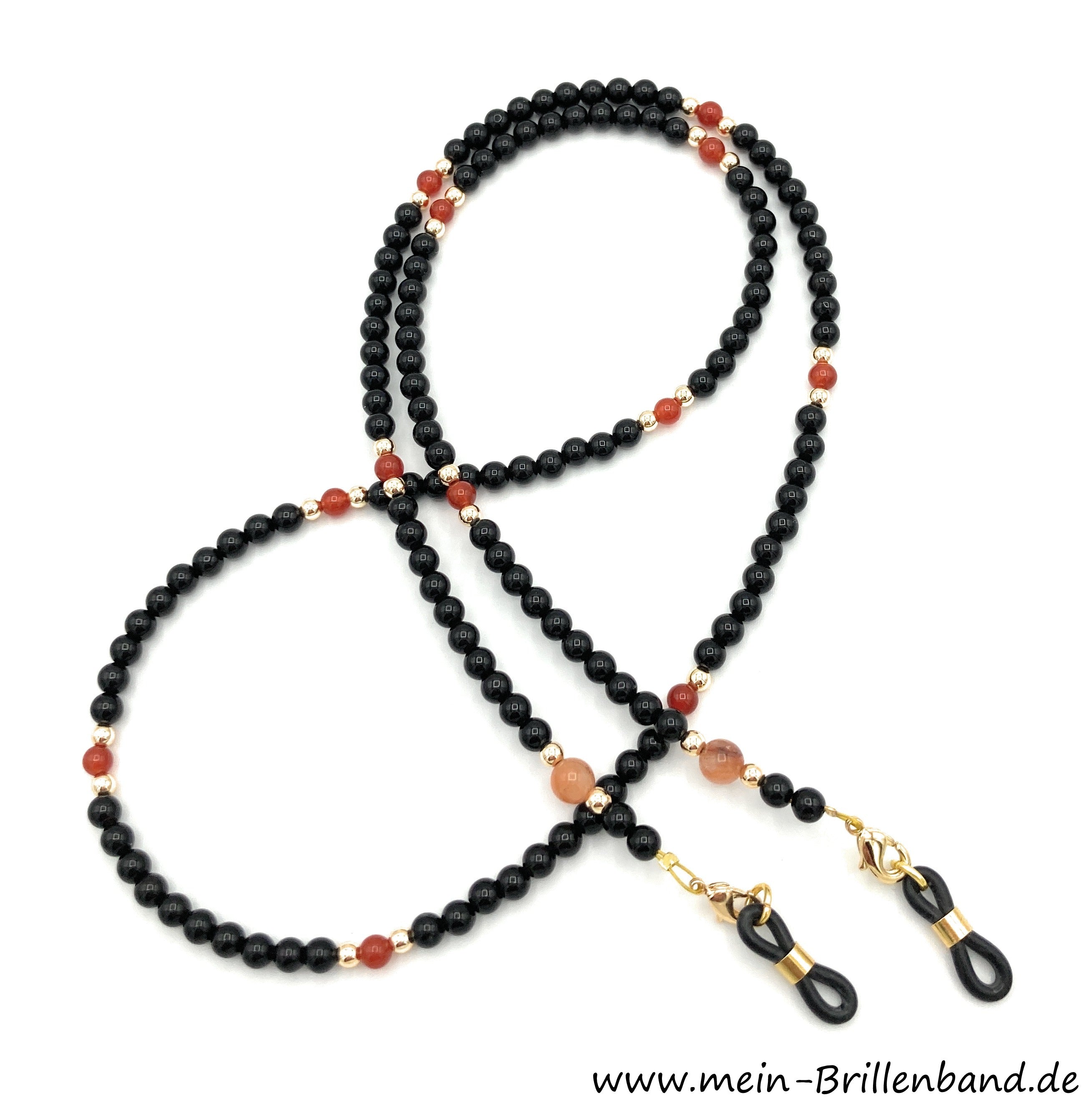 Brillenkette aus Karneol, Onyx & Quarz – Schwarz-Orange