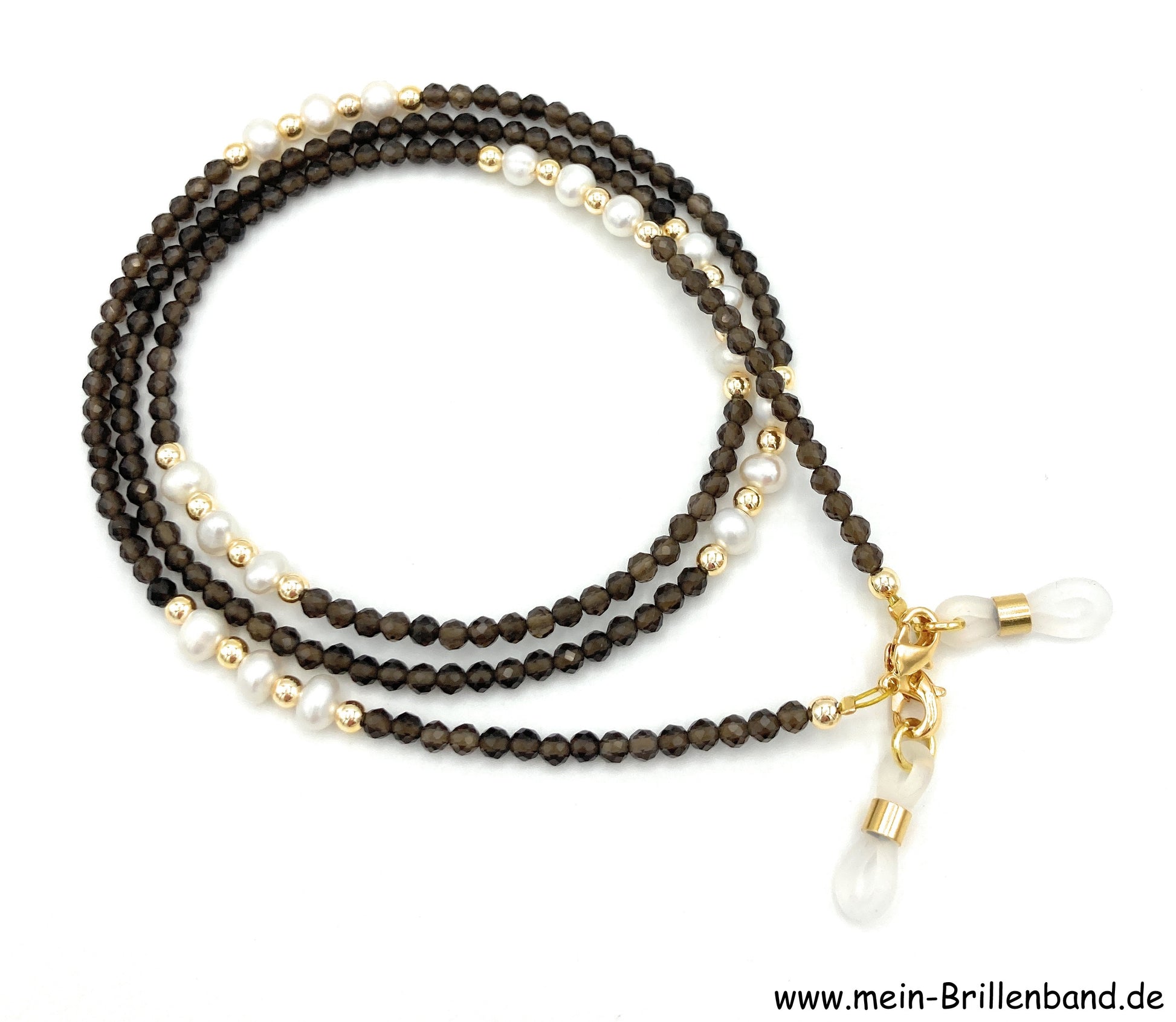 Brillenkette - Brillenband aus Rauchquarz Edelsteinperlen und Zuchtperlen "braun"