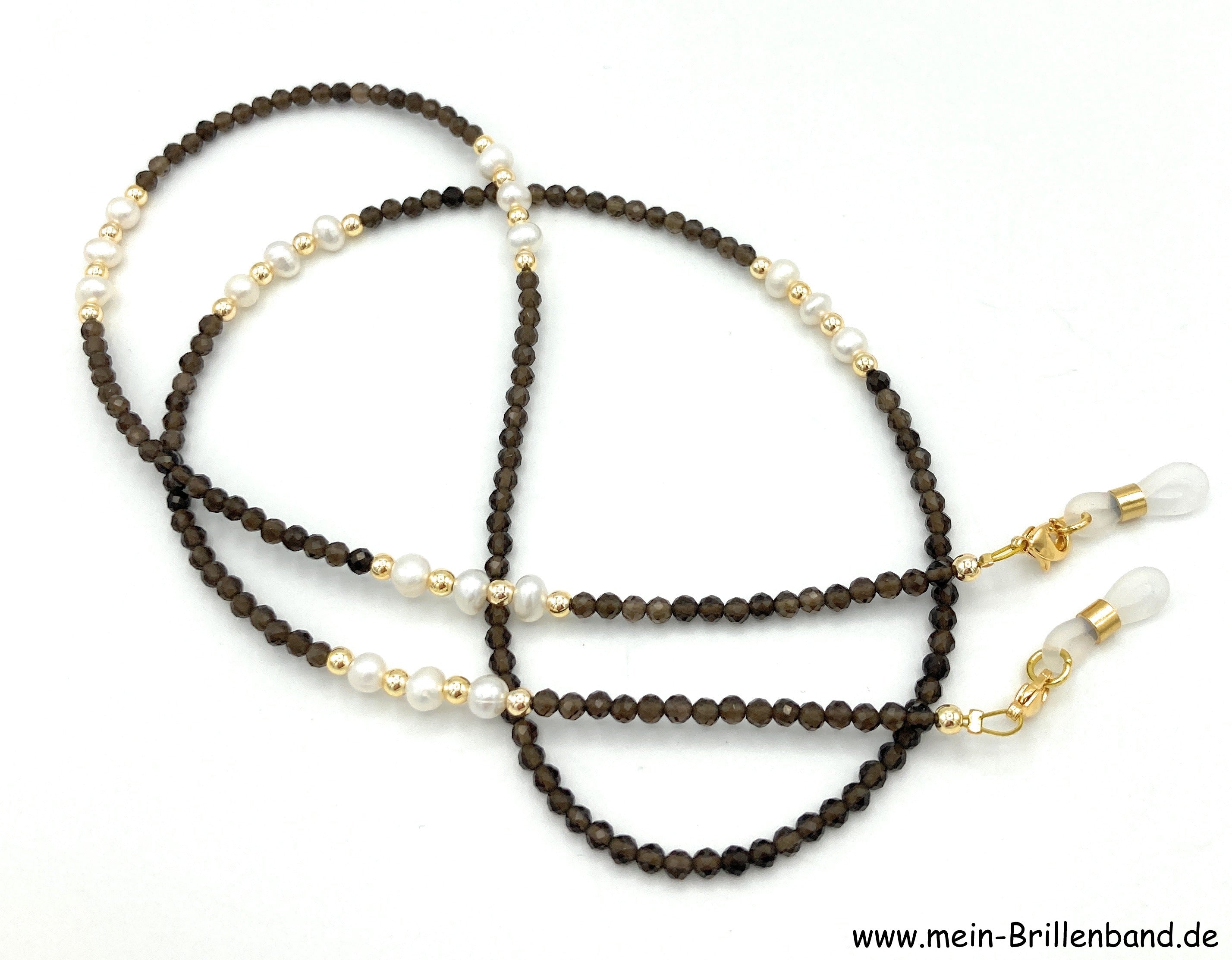Brillenkette aus Rauchquarz – Braun-Cremeweiß