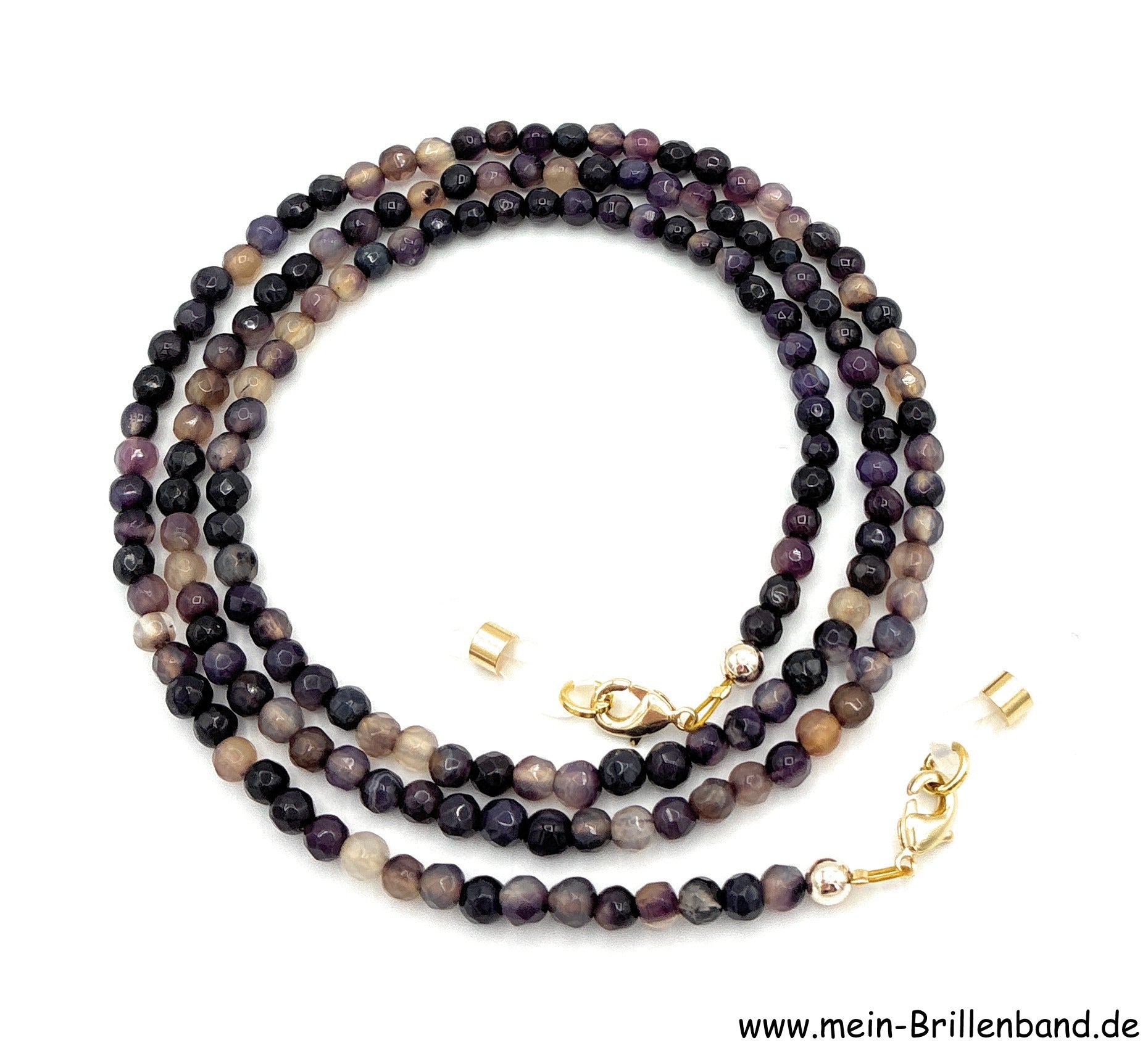 %Brillenkette - Brillenband aus Edelsteinen facettierter Achat "lila-beige"