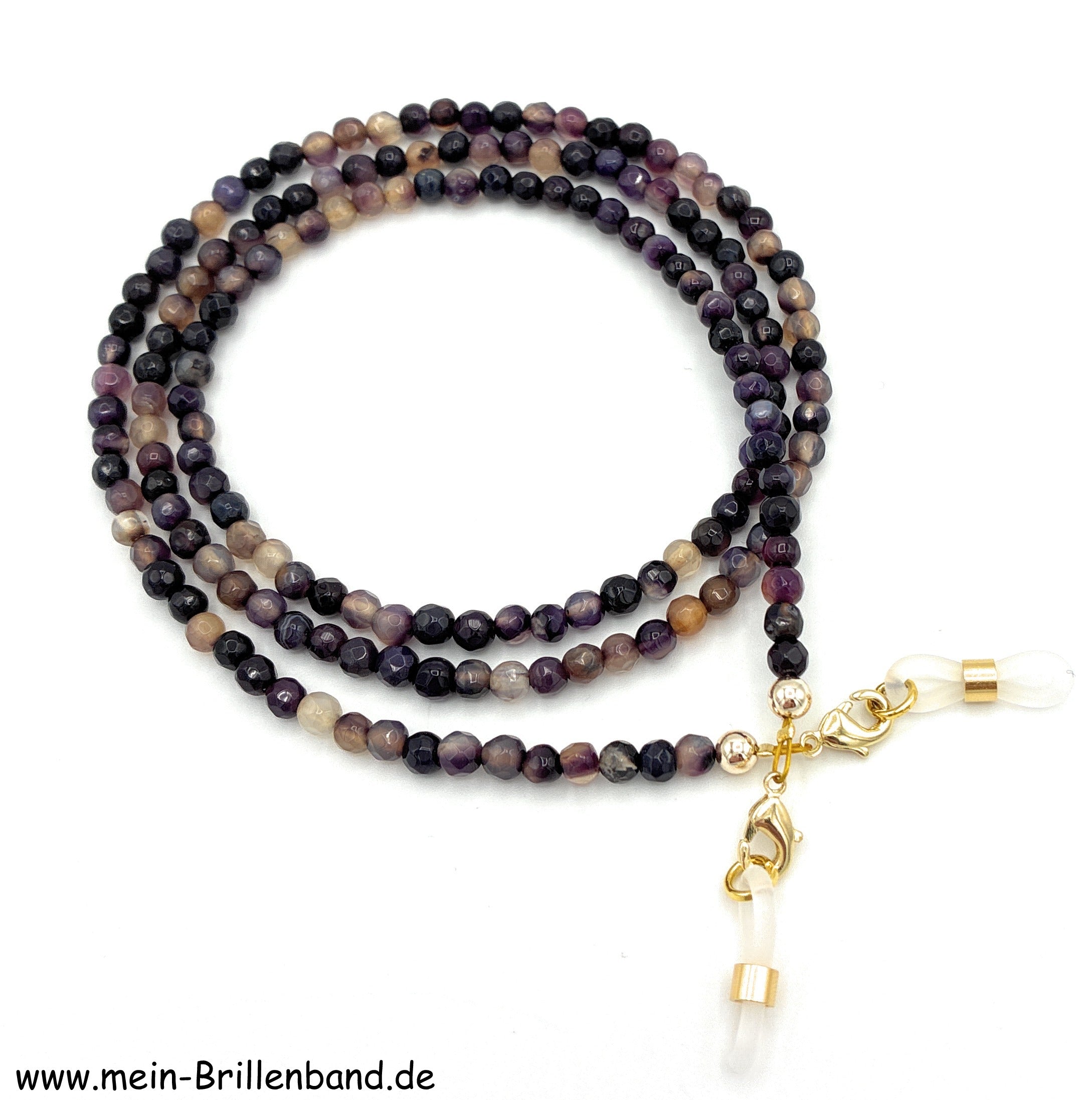 Brillenkette aus Achat – Lila-Beige