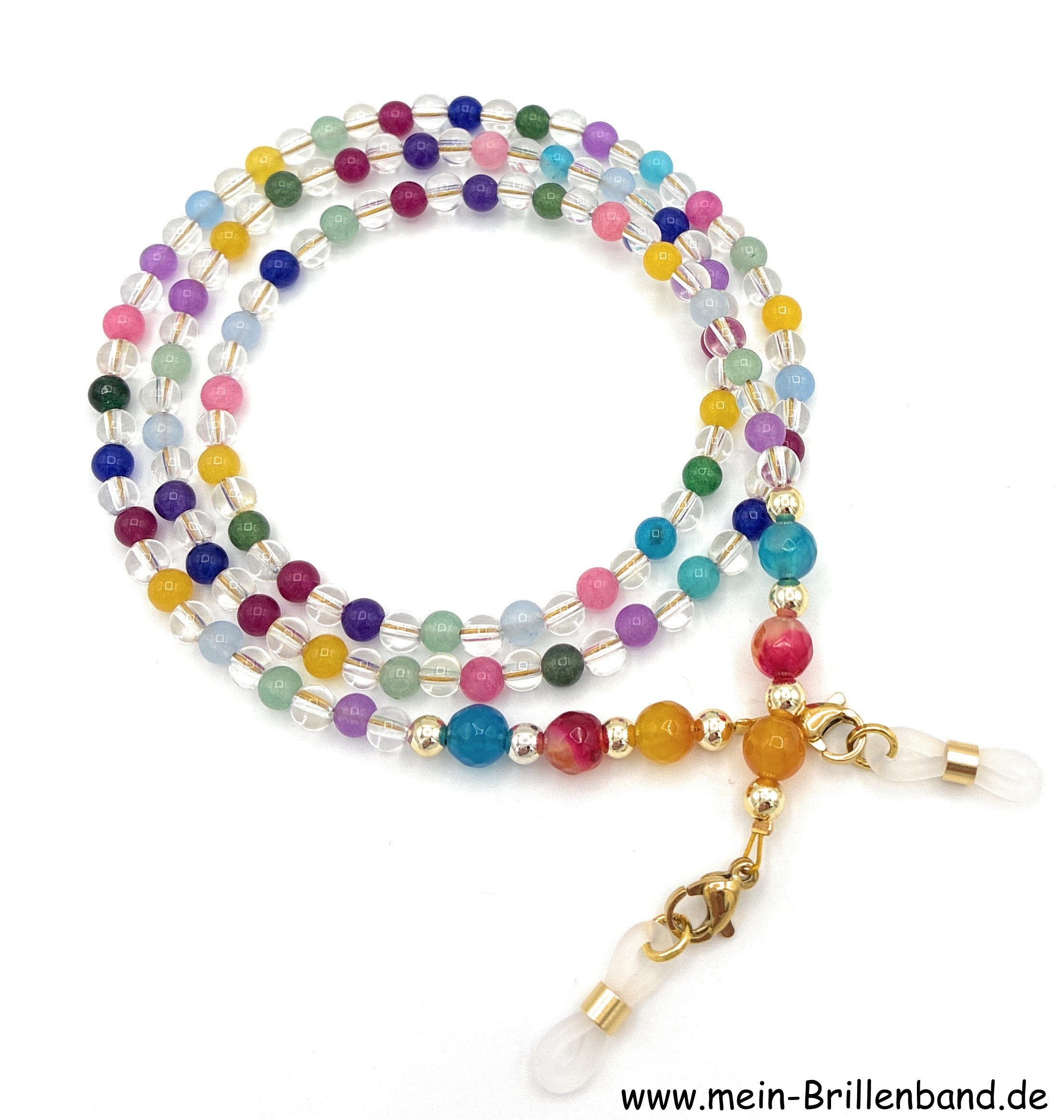 Brillenkette - Brillenband aus Edelsteinen Bergkristall Jade Achat "bunt"