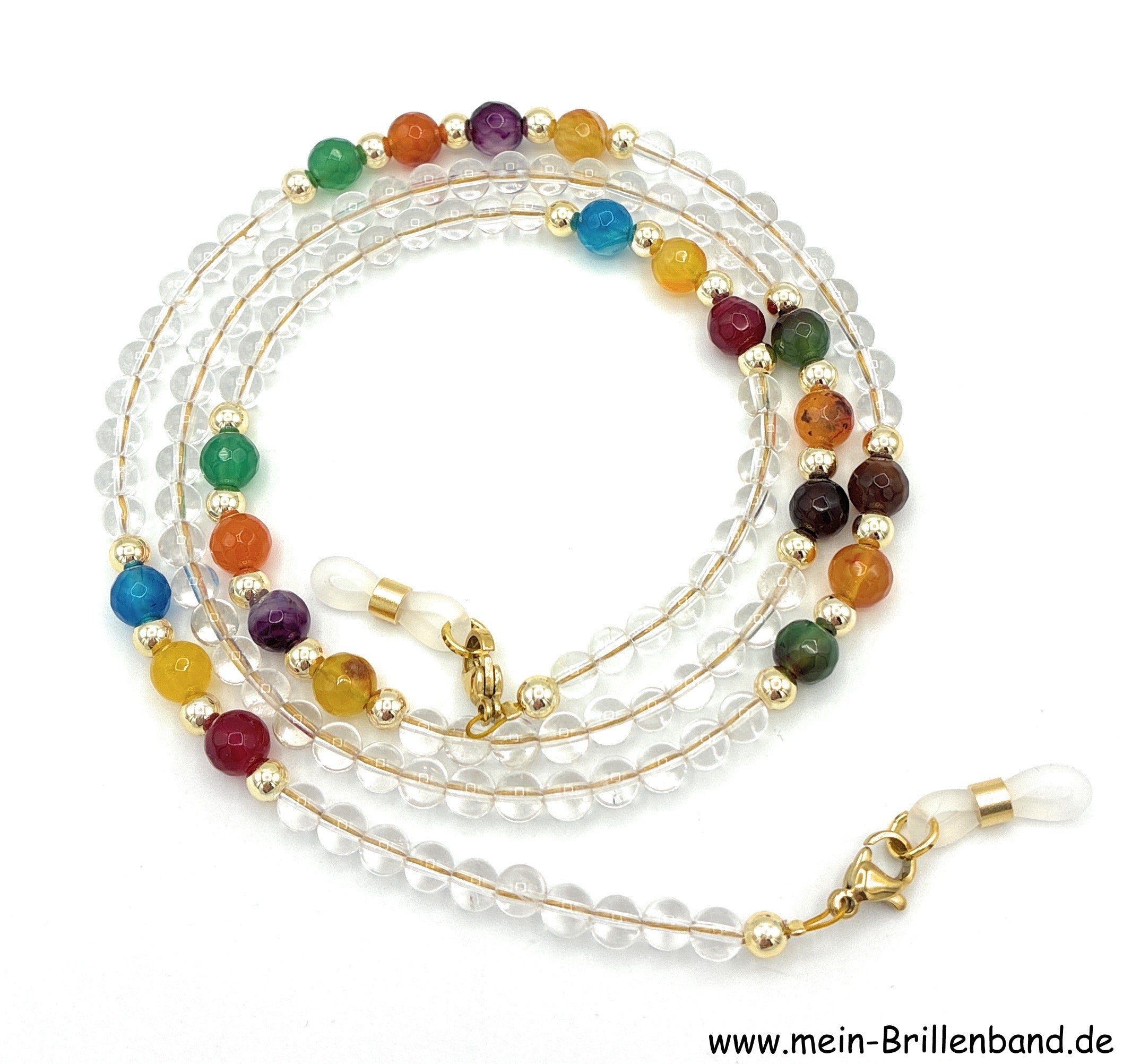 Brillenkette aus Bergkristall & Achat – Mehrfarbig