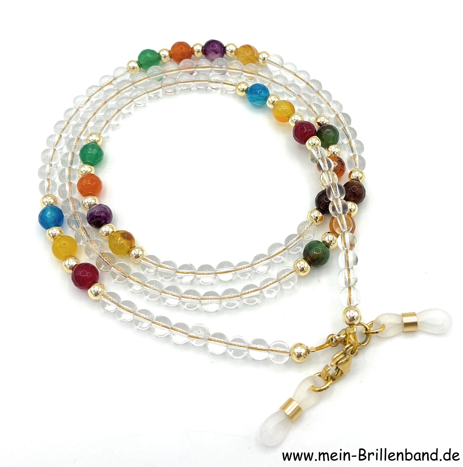 Brillenkette - Brillenband aus Edelsteinen Bergkristall - Achat "bunt"
