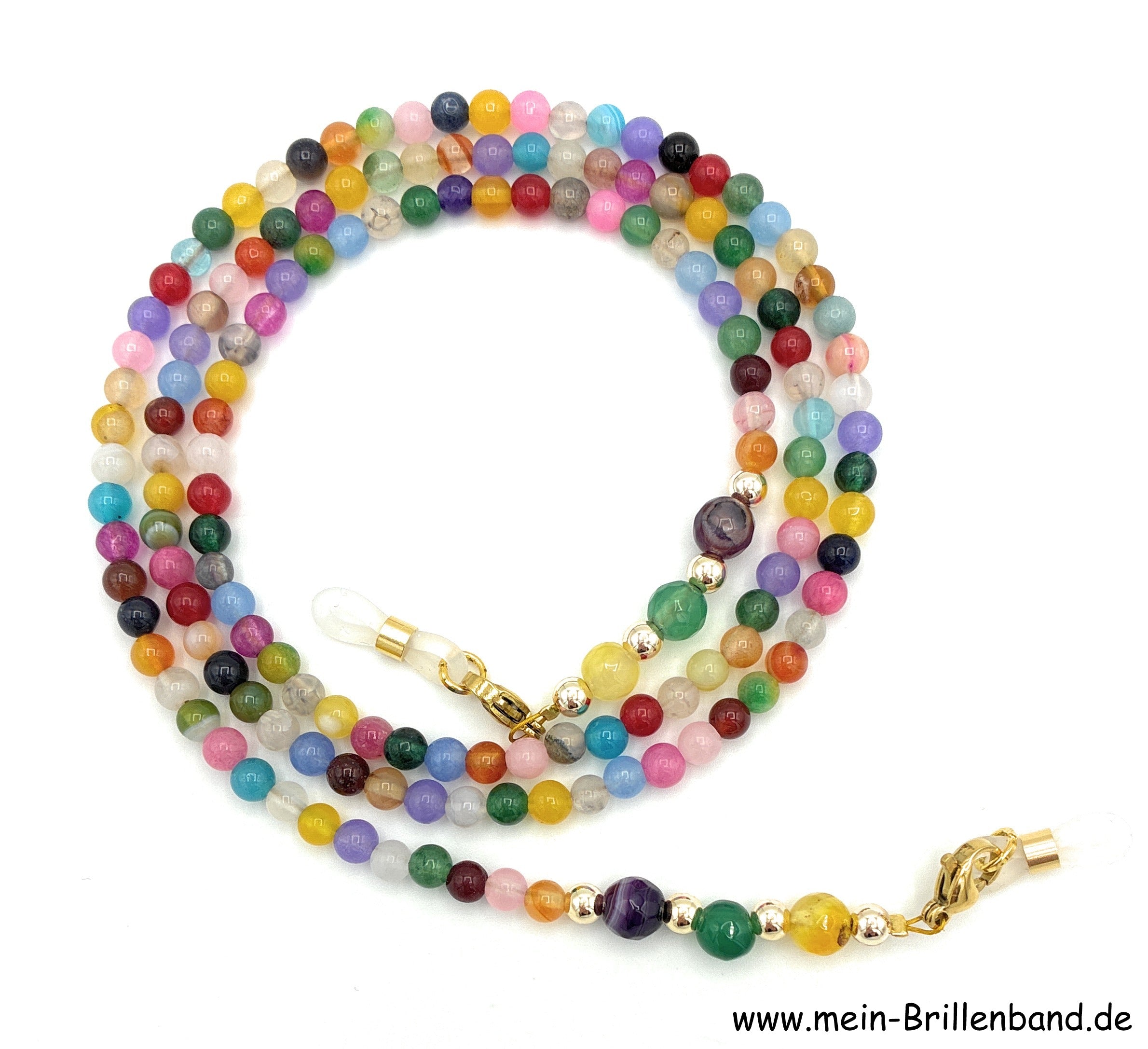 Brillenkette aus Achat & Jade – Bunt
