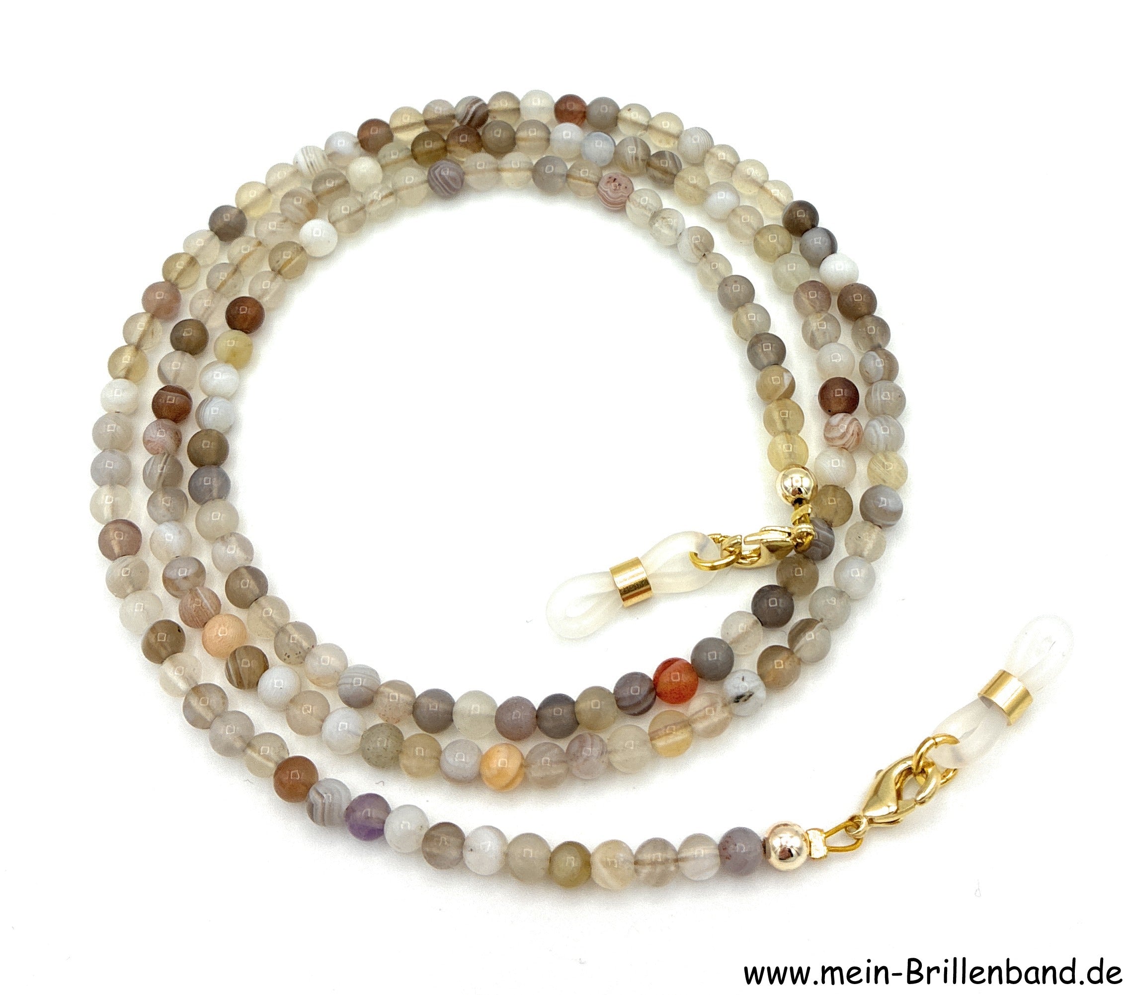 Brillenkette aus Botswana-Achat – Beigetöne