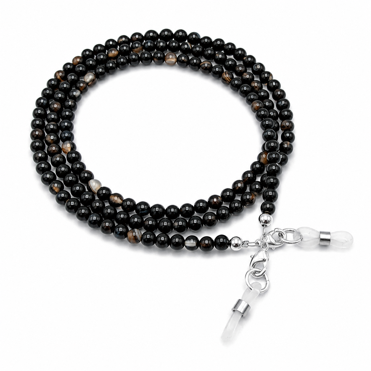 Brillenkette aus Achat – Schwarz