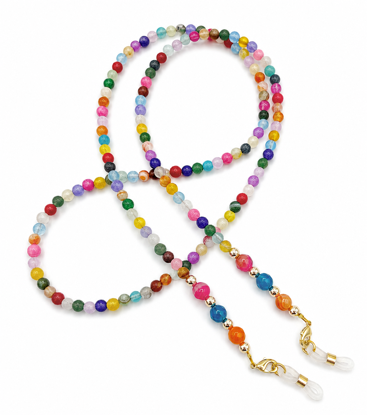 Brillenkette aus Achat & Jade – Mehrfarbig