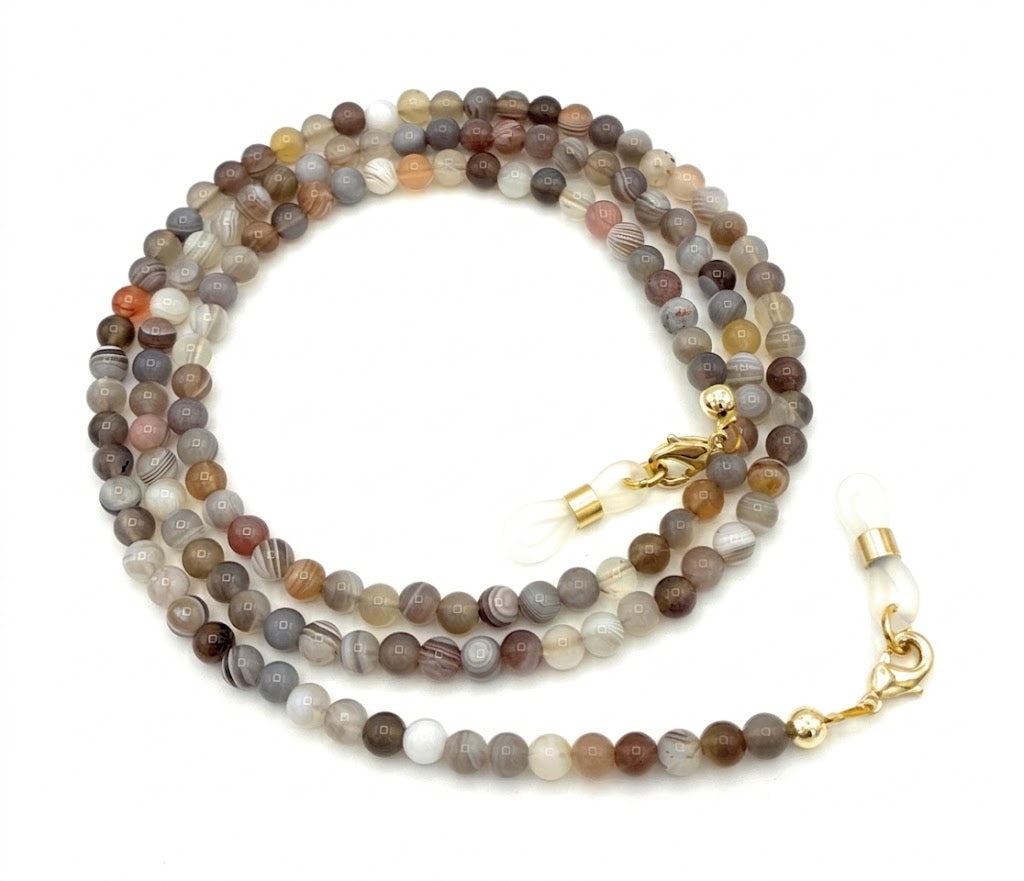 Brillenkette aus Botswana-Achat – Beigetöne
