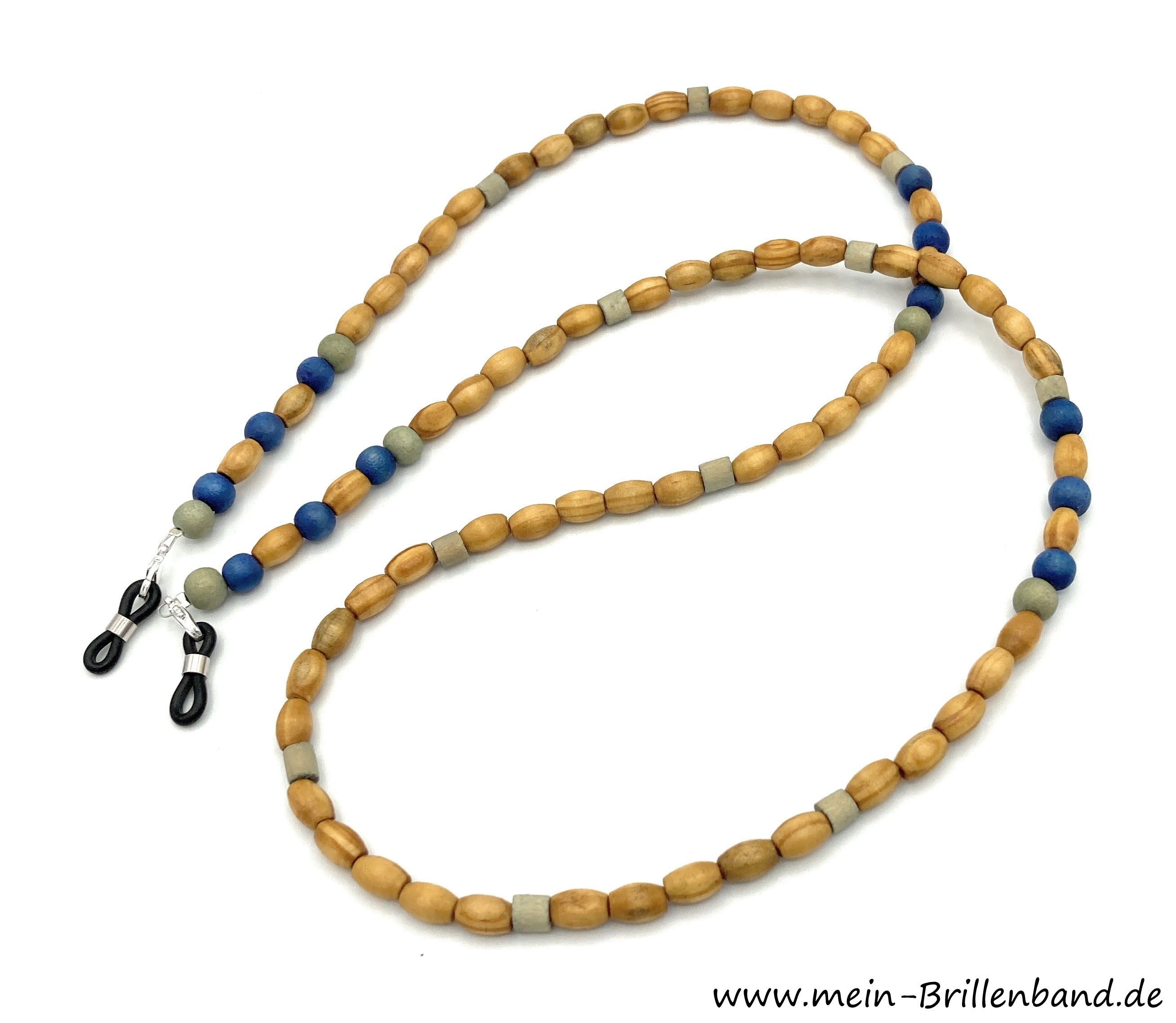 Leichte Brillenkette aus Holzperlen – Braun-Grün-Blau
