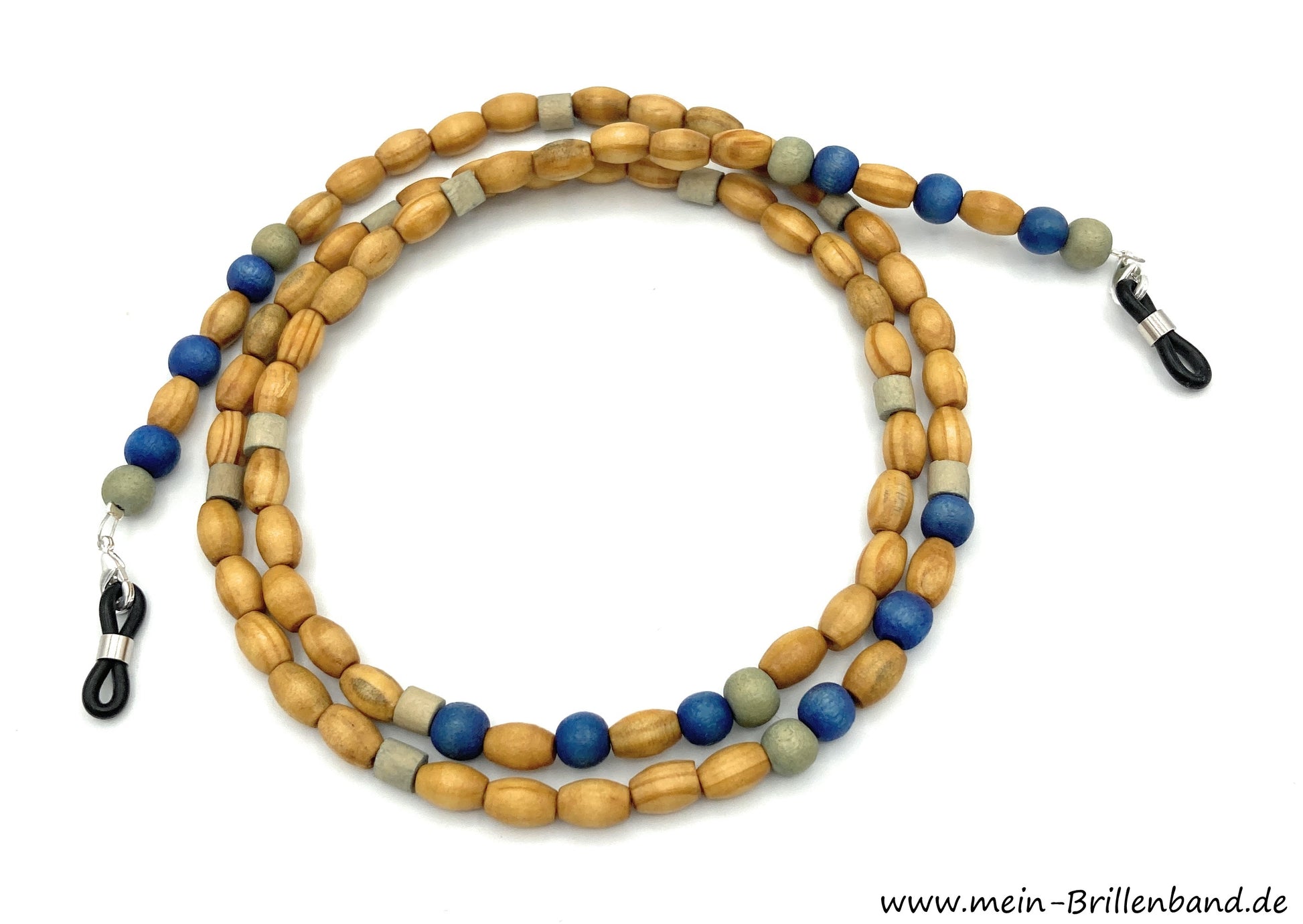 Brillenkette - Brillenband aus Holzperlen "braun-grün-blau"