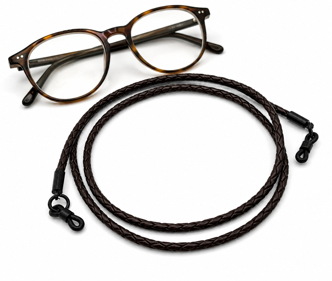 Cordon à lunettes en cuir tressé – Brun