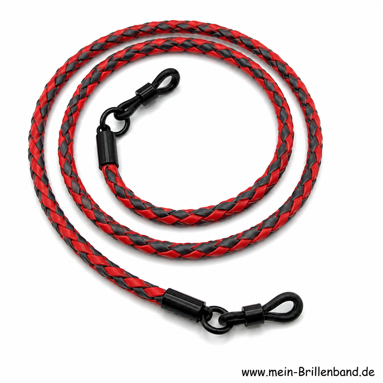 Brillenkette - Brillenband aus geflochtenem Leder "schwarz-rot"