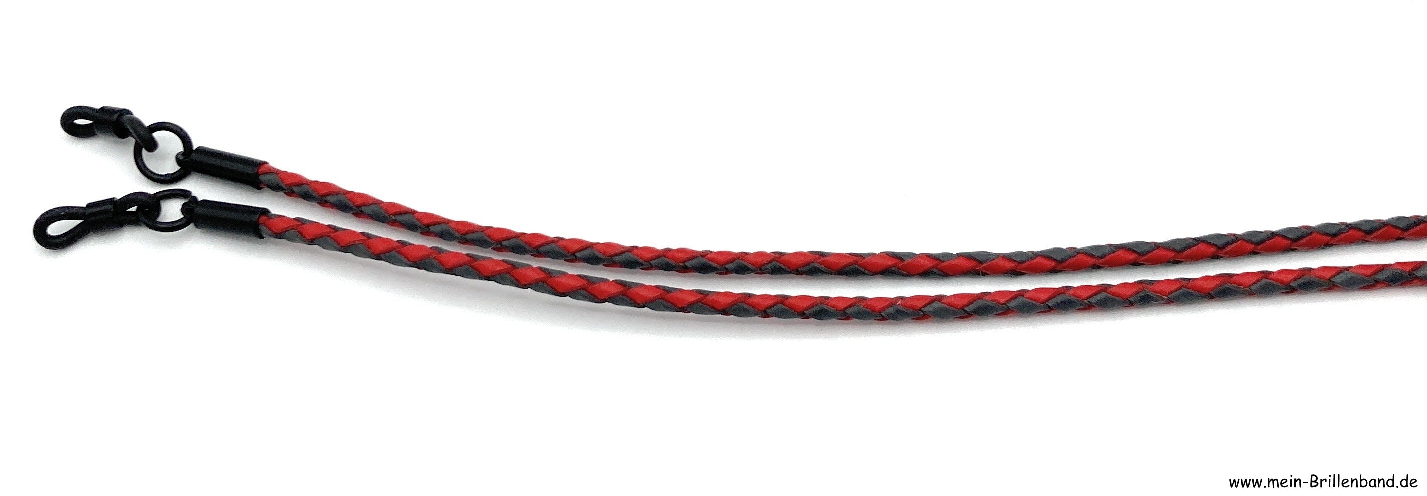 Geflochtenes Leder-Brillenband – Schwarz-Rot
