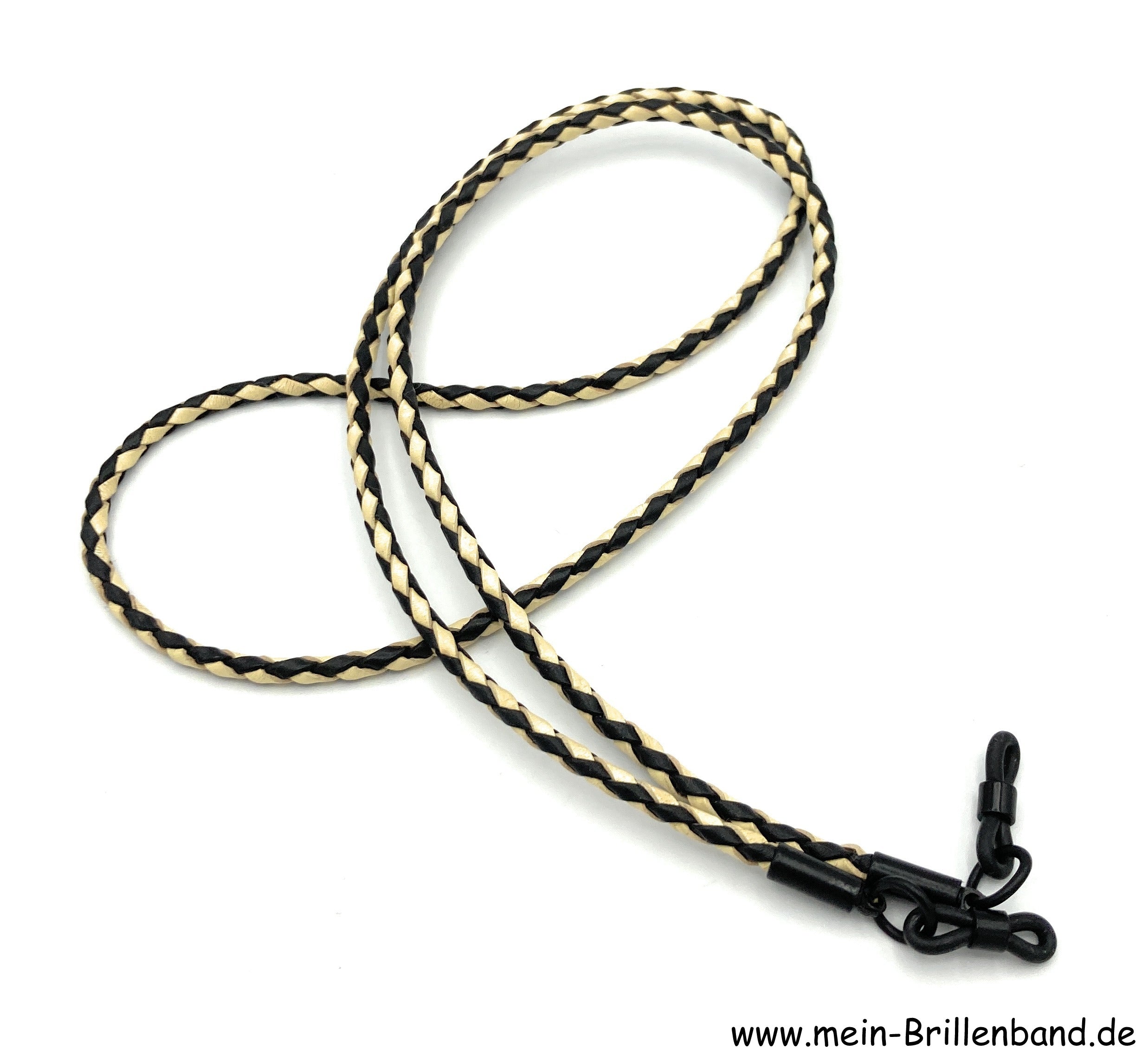 Geflochtenes Leder-Brillenband – Schwarz-Natur