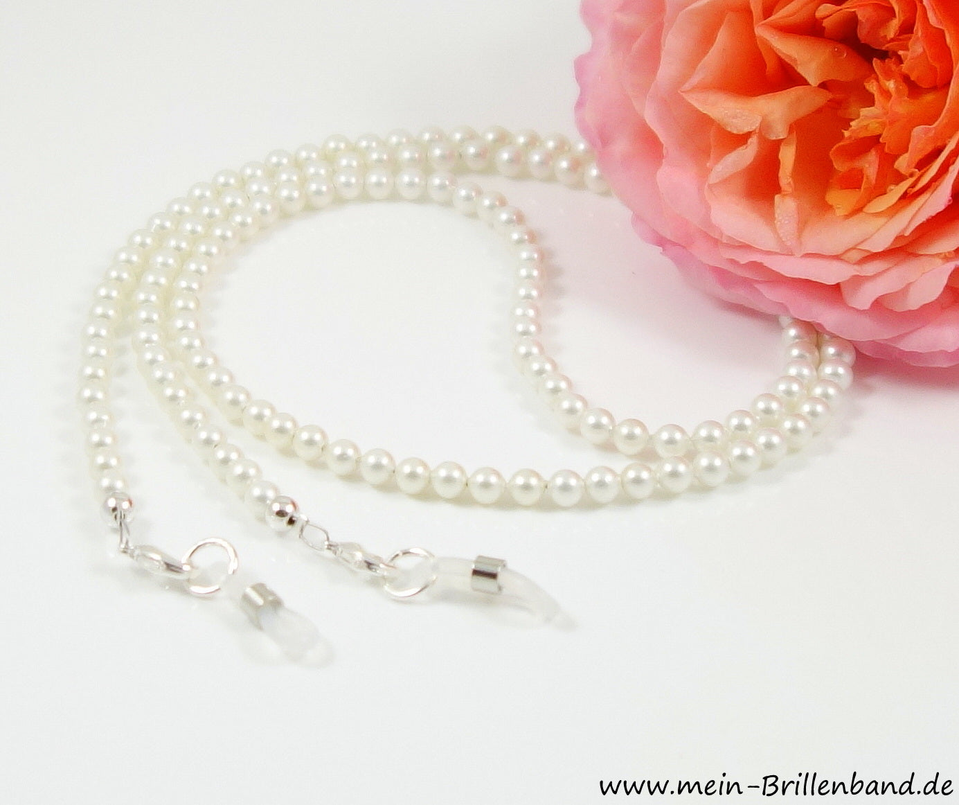 Brillenkette aus Muschelkernperlen – Perlmuttweiß