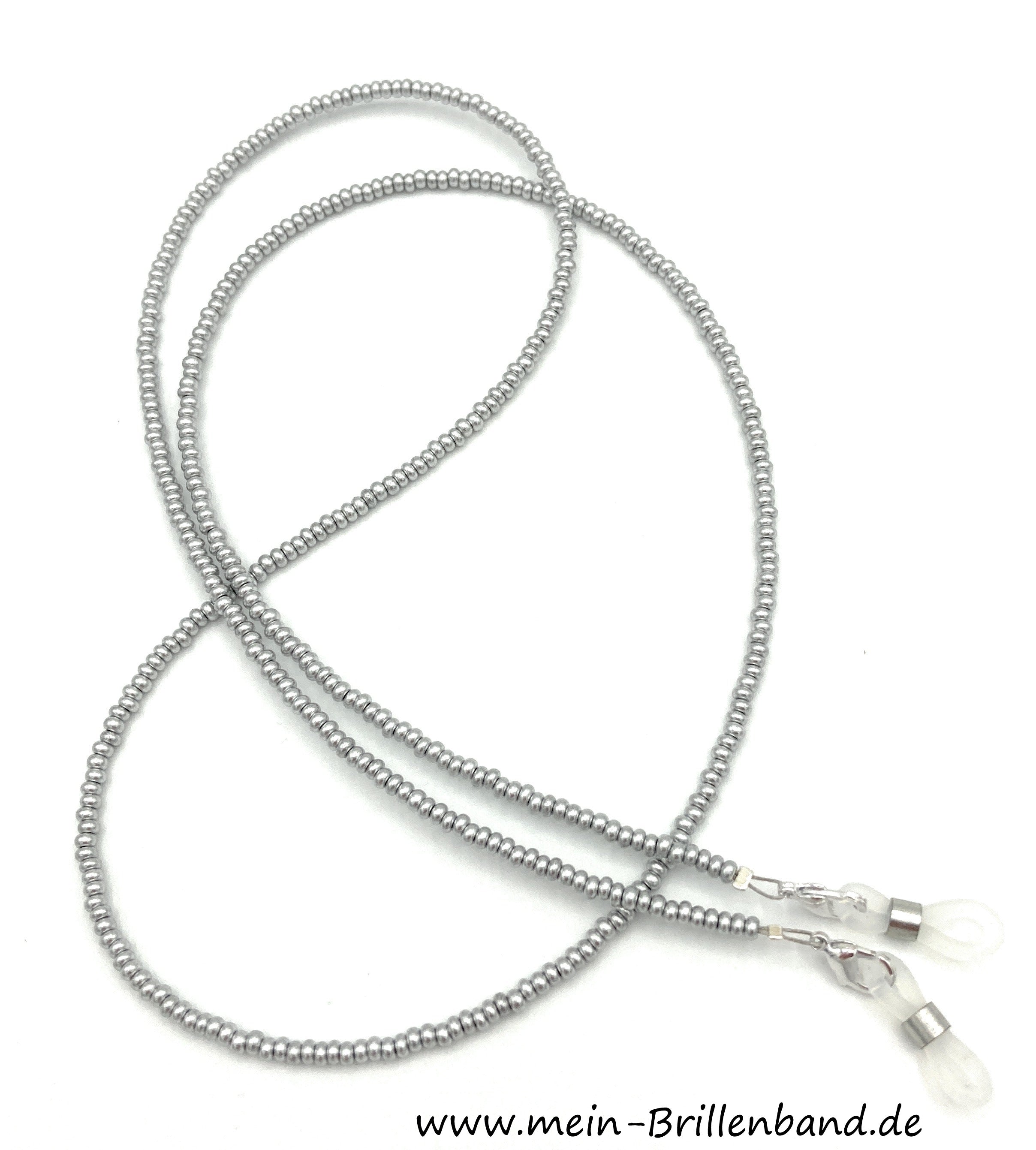 Brillenkette aus Rocailles – Perlmutt Silbergrau