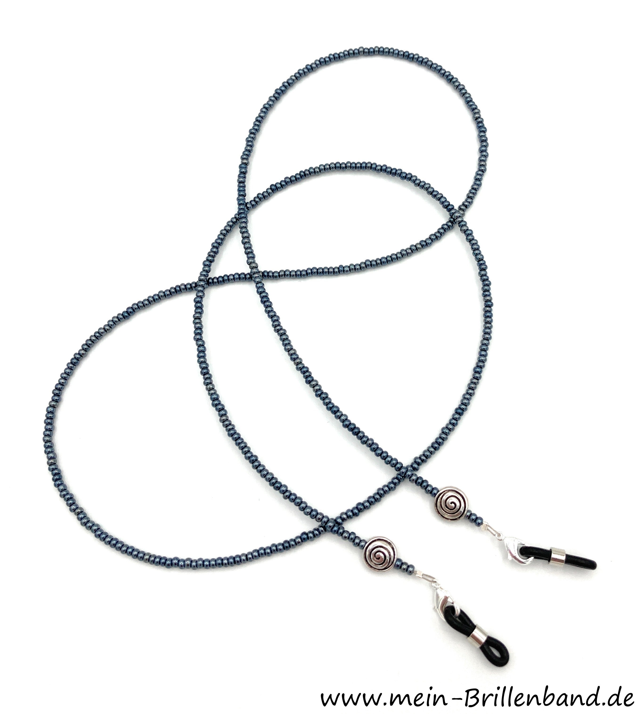Brillenkette aus Rocailles & Metallperlen – Perlmutt Anthrazit