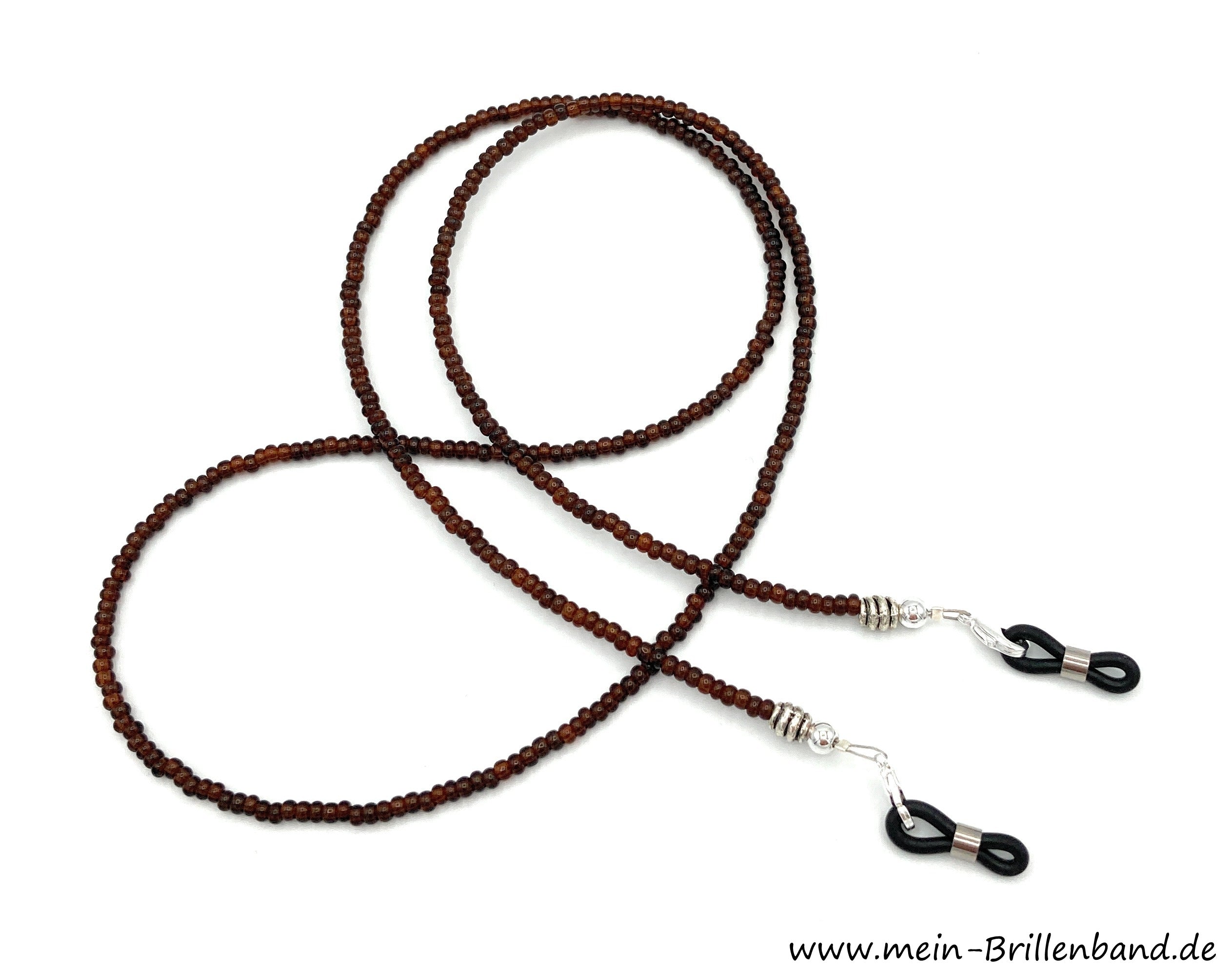 Brillenkette aus Rocailles & Metallperlen – Madeira Braun