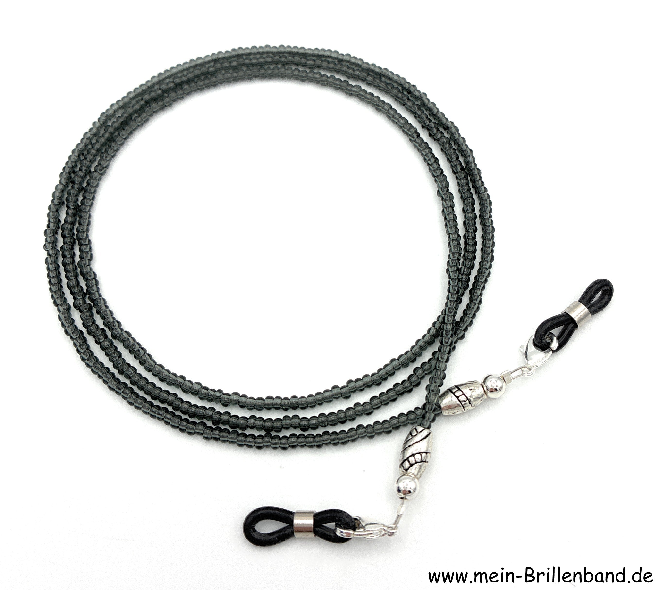 Brillenkette aus Rocailles & Metallperlen – Rauchquarz