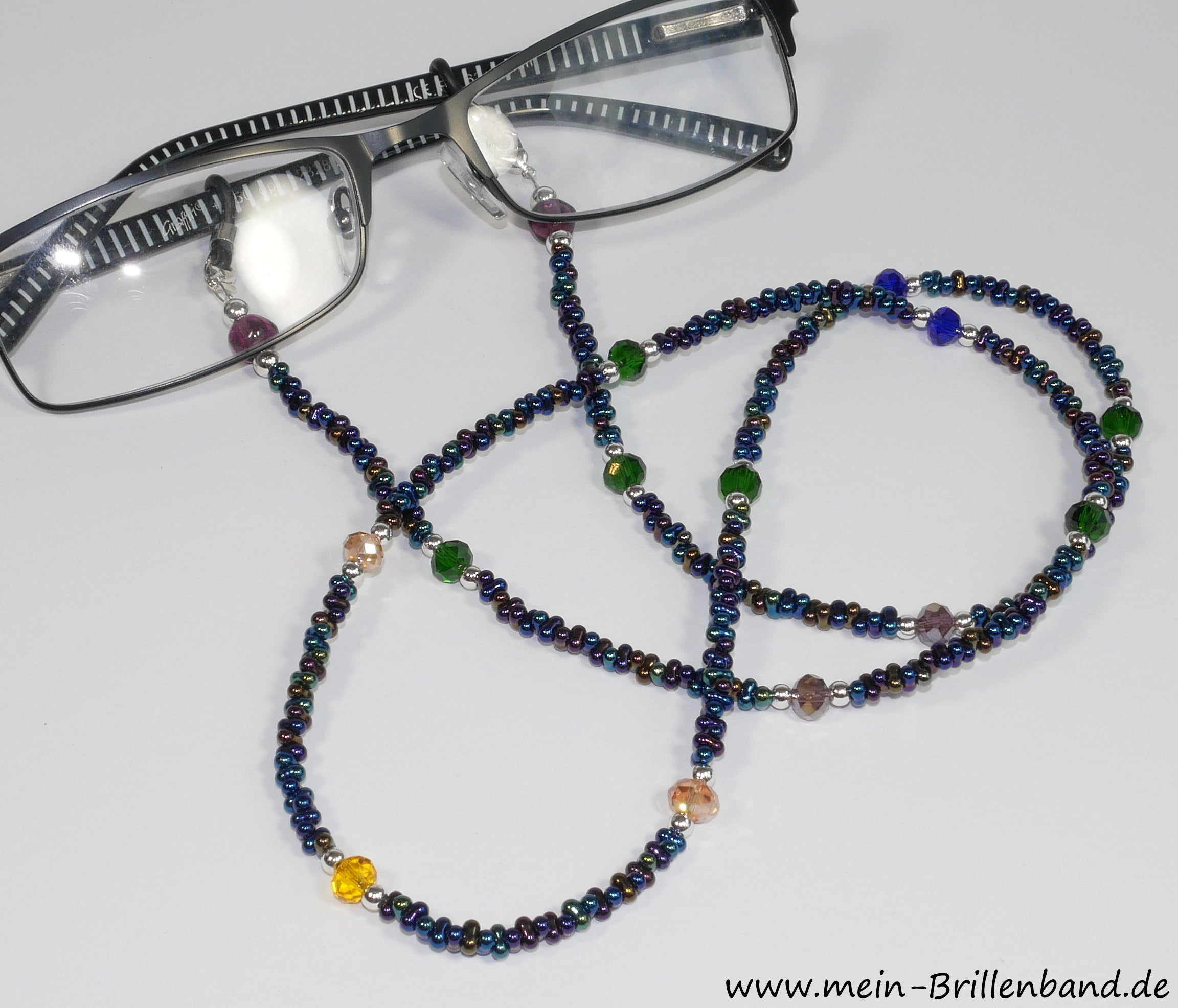 Brillenkette aus Schmetterlingsperlen & Glasschliffperlen – Lila