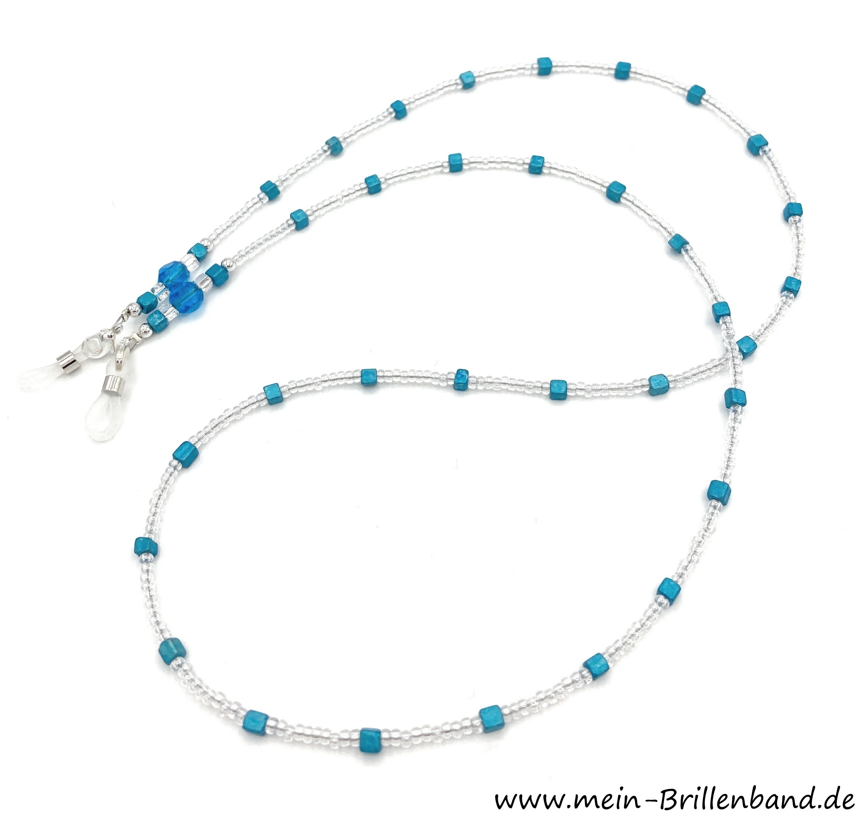 Brillenkette aus Glasschliffperlen & Glaswürfeln – Kristall-Blau