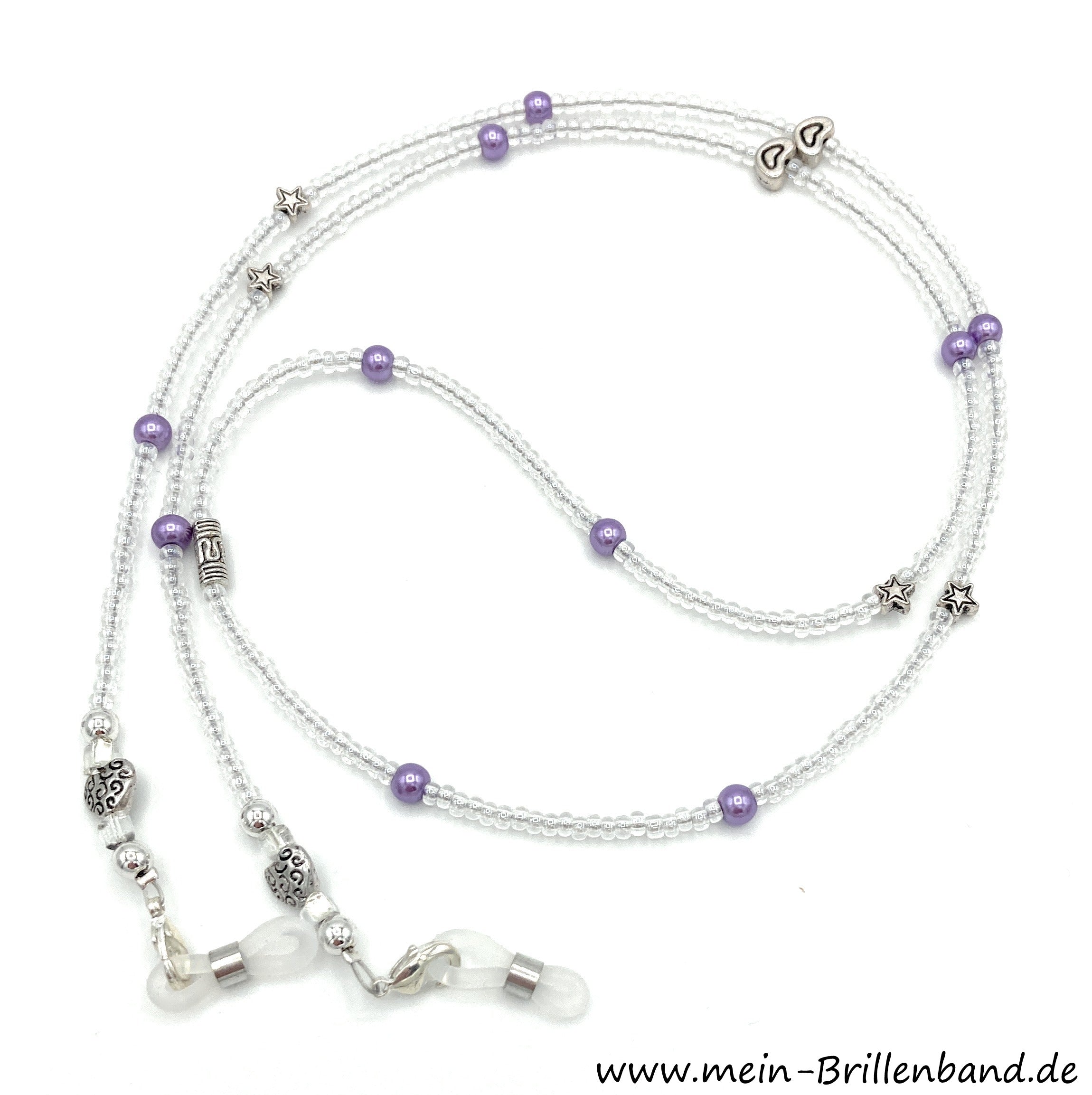 Brillenkette aus Glaswachsperlen & Rocailles – Kristall-Lila