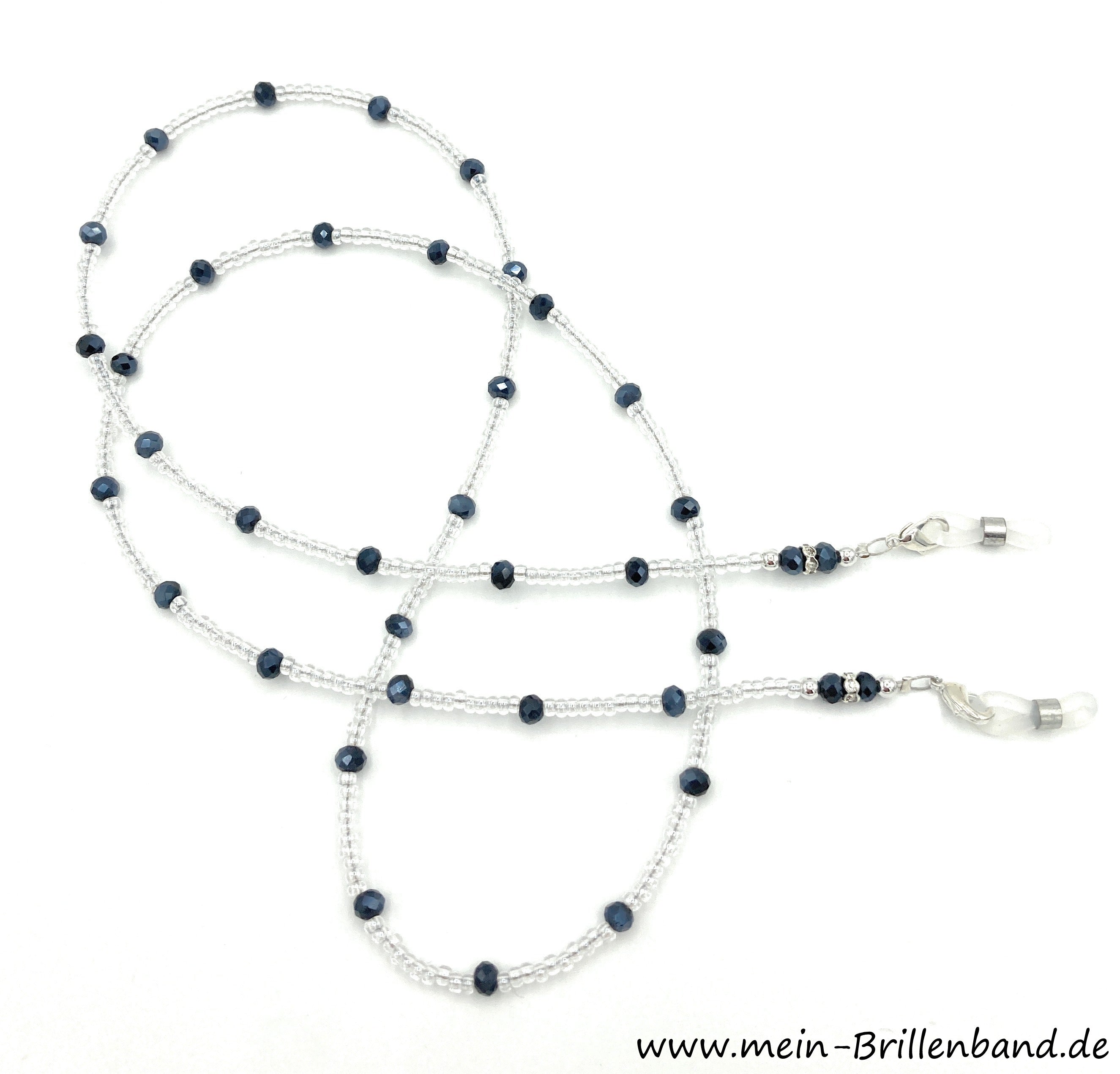 Brillenkette aus Glasschliffperlen & Rocailles – Kristall-Schwarz
