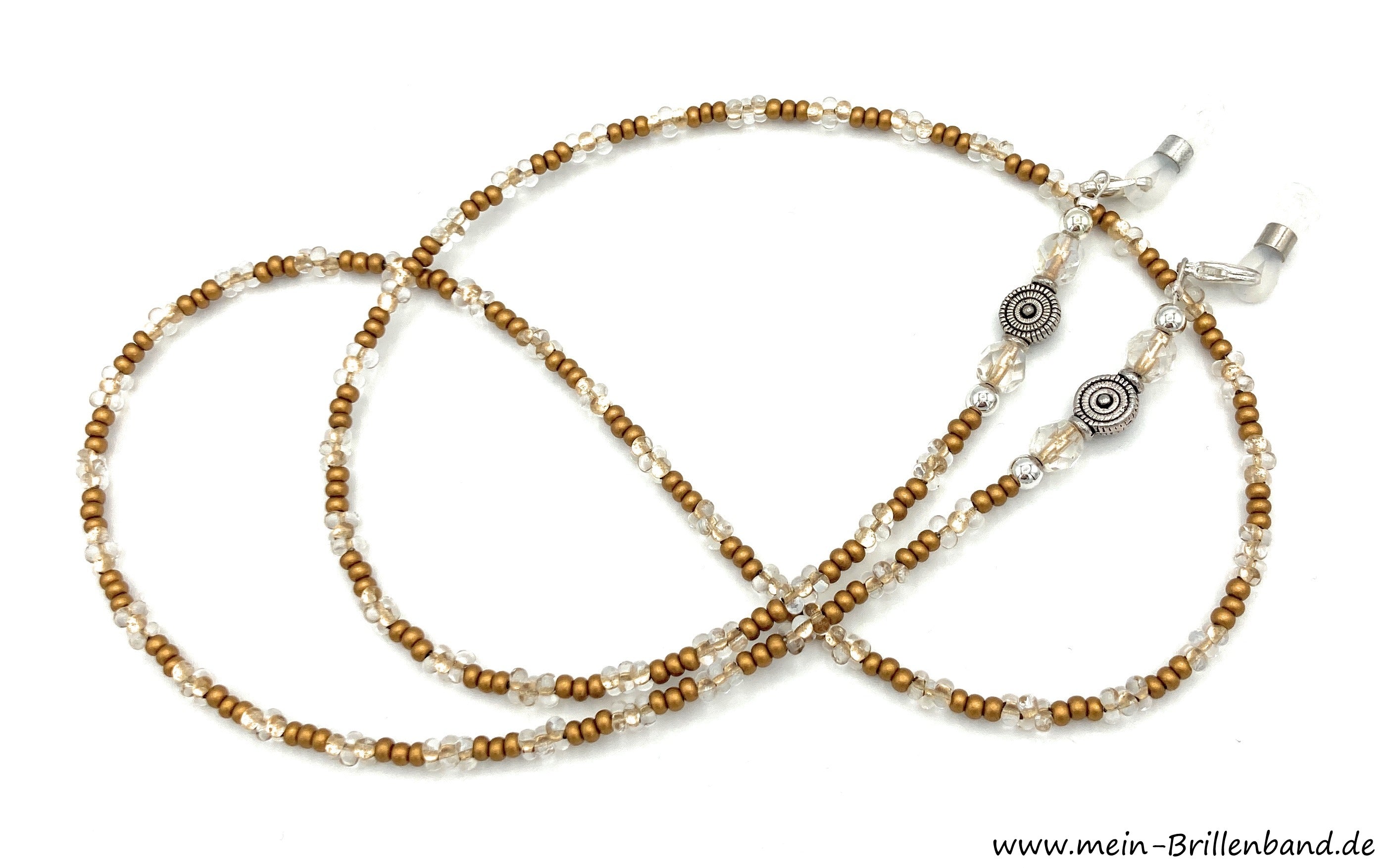 Brillenkette aus Schmetterlingsperlen & Glasschliffperlen – Ockergold