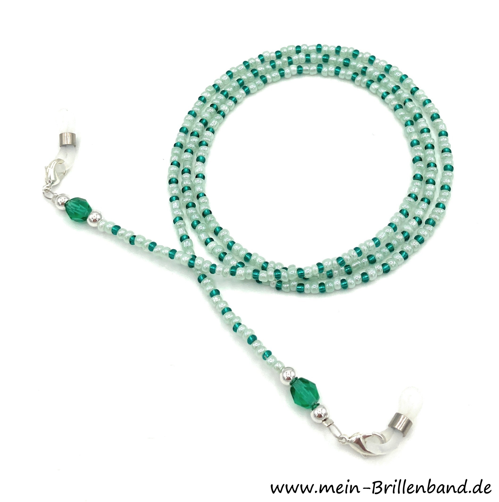 Brillenkette aus Glasschliffperlen & Rocailles – Jade-Grün